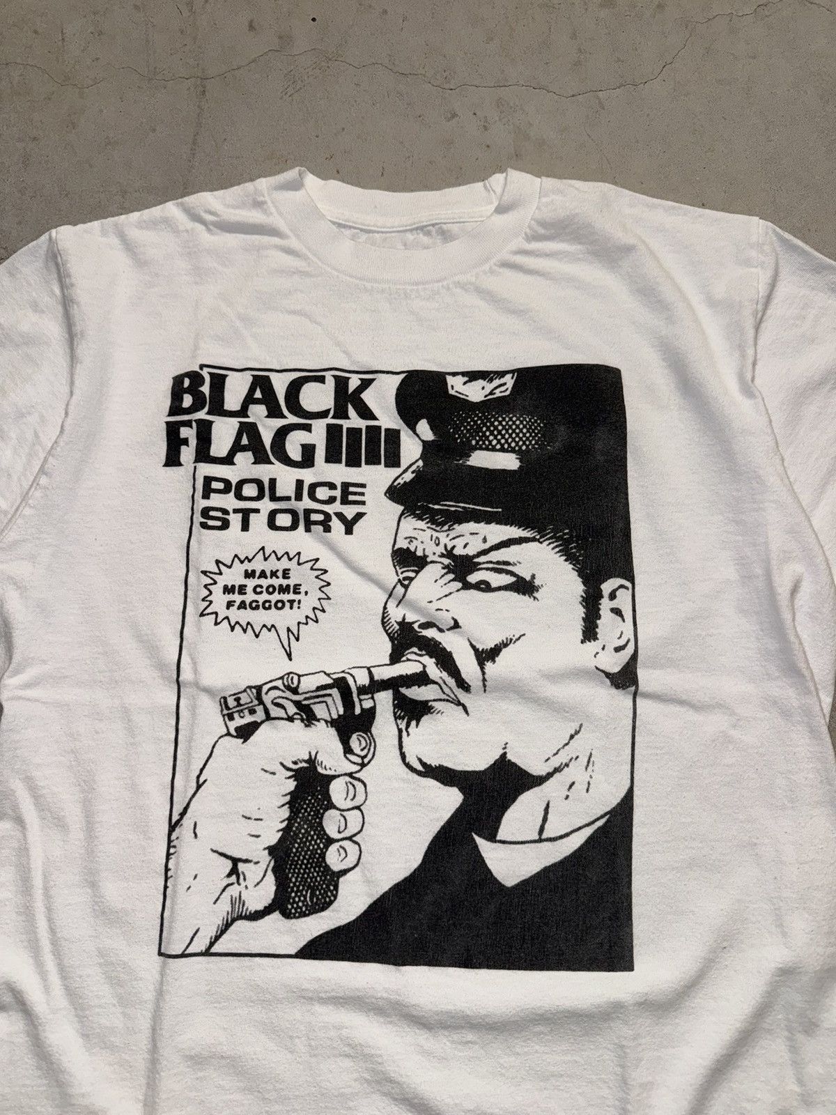 Pre-owned Band Tees X Vintage Crazy Vintage 90's Black Flag Police Story Punk Band Tee In White