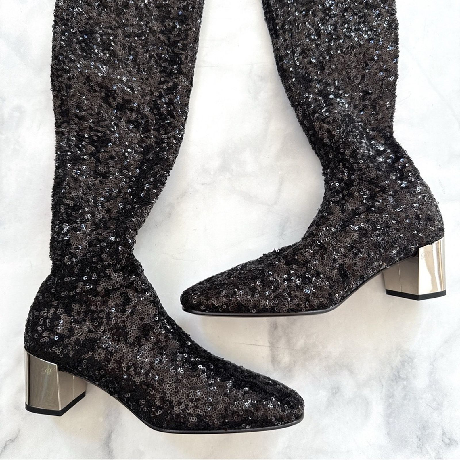 Roger Vivier NEW Roger Vivier Sequin OTK Over the Knee Boots Black 35 Size US 5 / IT 35 - 2 Thumbnail