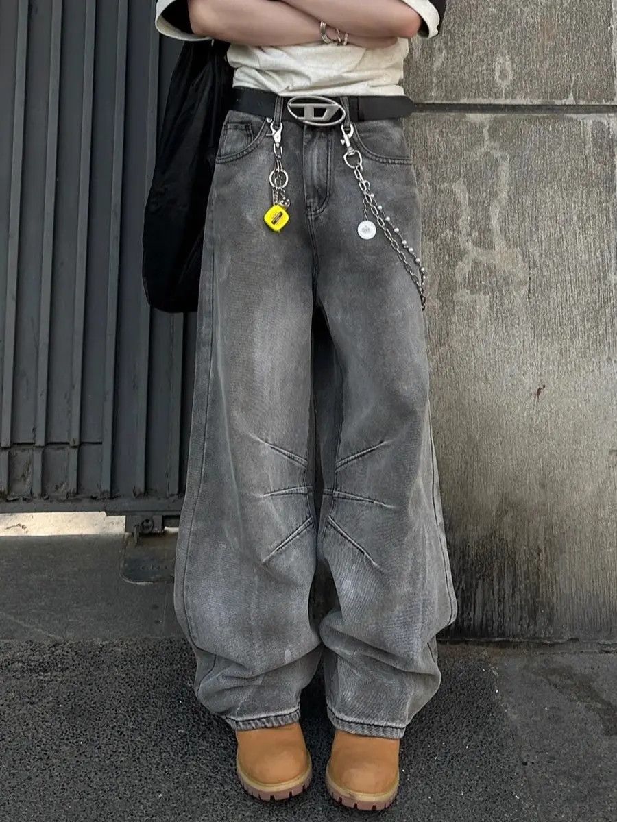 Japanese Brand × Jean Loose straight leg washed denim jeans Vintage Design Size US 32 / EU 48 - 1 Thumbnail