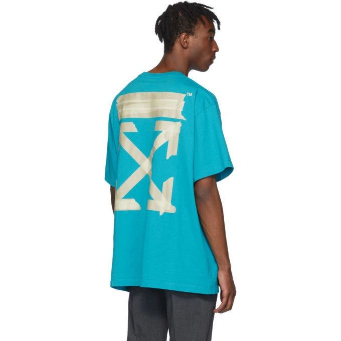 Off-White Blue and Beige Tape Arrows Logo Oversized T-Shirt Size US M / EU 48-50 / 2 - 2 Thumbnail