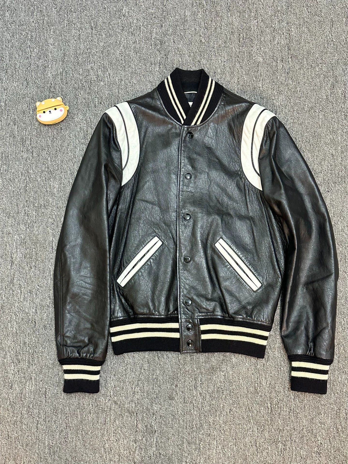Saint Laurent Paris Sheepskin black and white patchwork baseball
