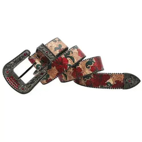 Japanese Brand Flower Wide Buckle Faux Leather Belt Size ONE SIZE - 1 Thumbnail