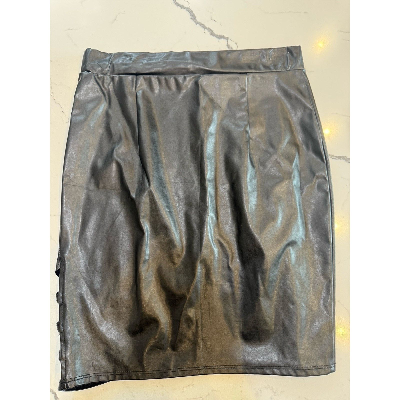 Other Charlotte Russe Skirt Womens L Faux Leather Mini Lace UpAsym Size 32" / US 10 / IT 46 - 8 Thumbnail