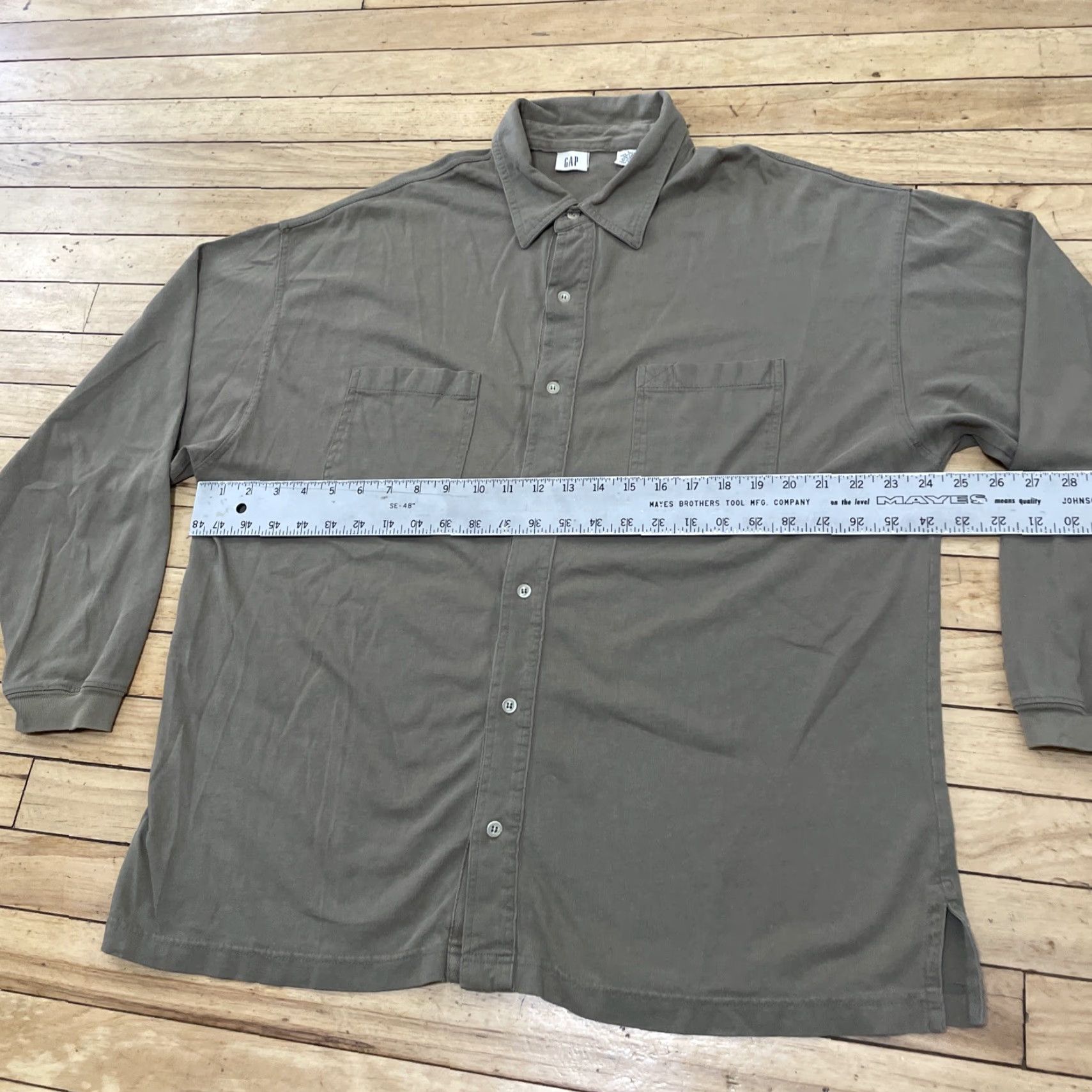 Gap VINTAGE Gap Shirt Men L Olive Green 90s Y2K Jersey Stretch Button Up Cuffed Sleeve Size US L / EU 52-54 / 3 - 7 Thumbnail