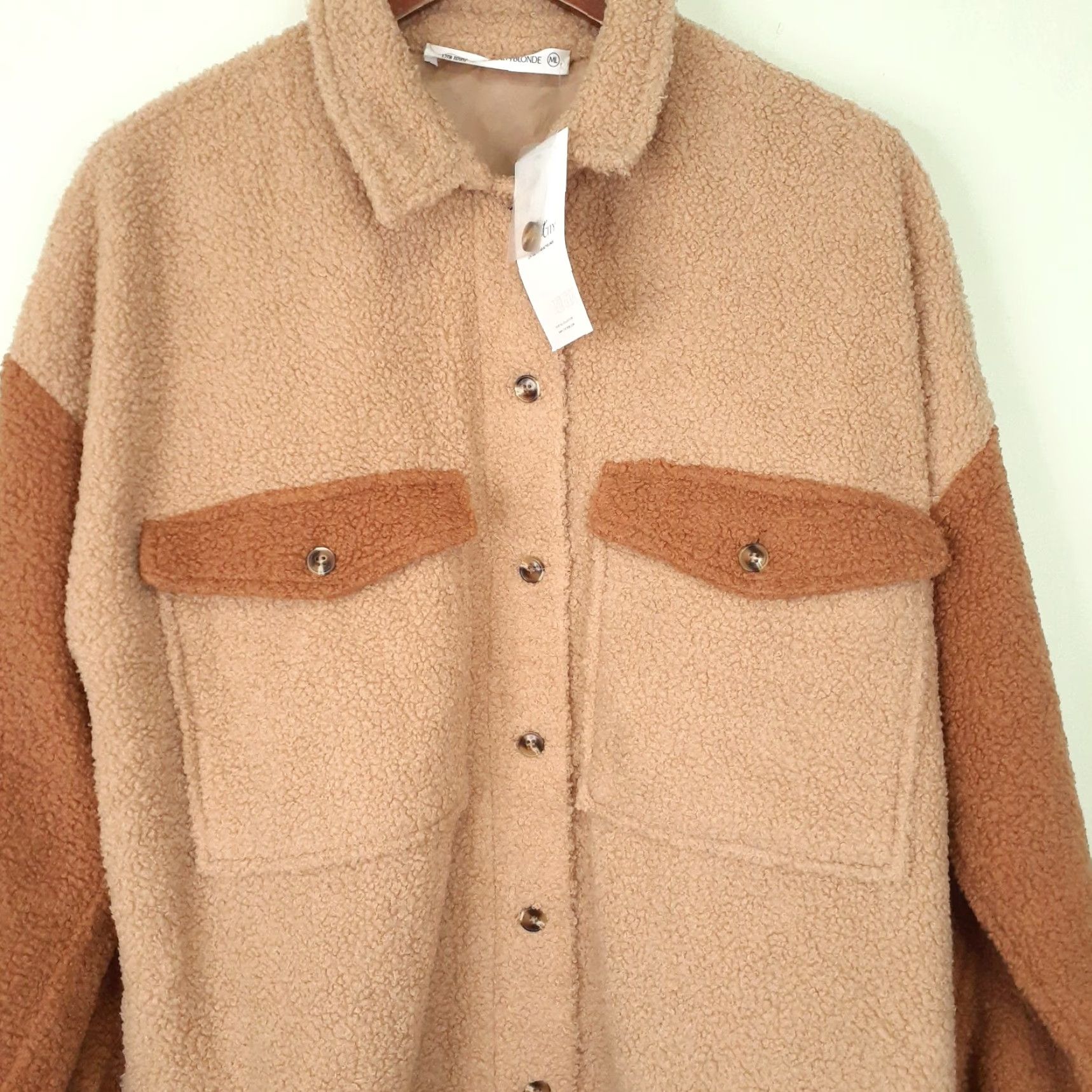 Vintage 12th Tribe Shacket Womens L Oversized Brown Long Sleeve Fleece Button Up Satin Lined Polyester Size L / US 10 / IT 46 - 2 Thumbnail