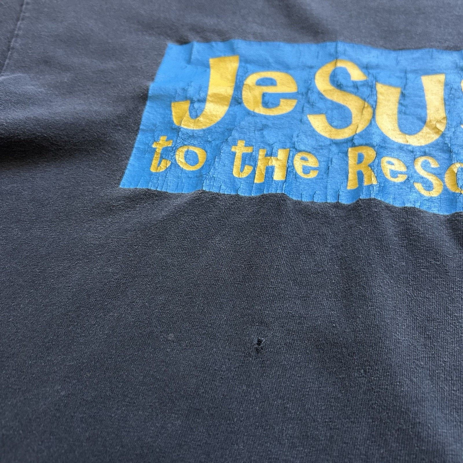 Hanes × Vintage Vintage Jesus To The Rescue T-Shirt Medium Hanes Faded Black Size US M / EU 48-50 / 2 - 7 Thumbnail