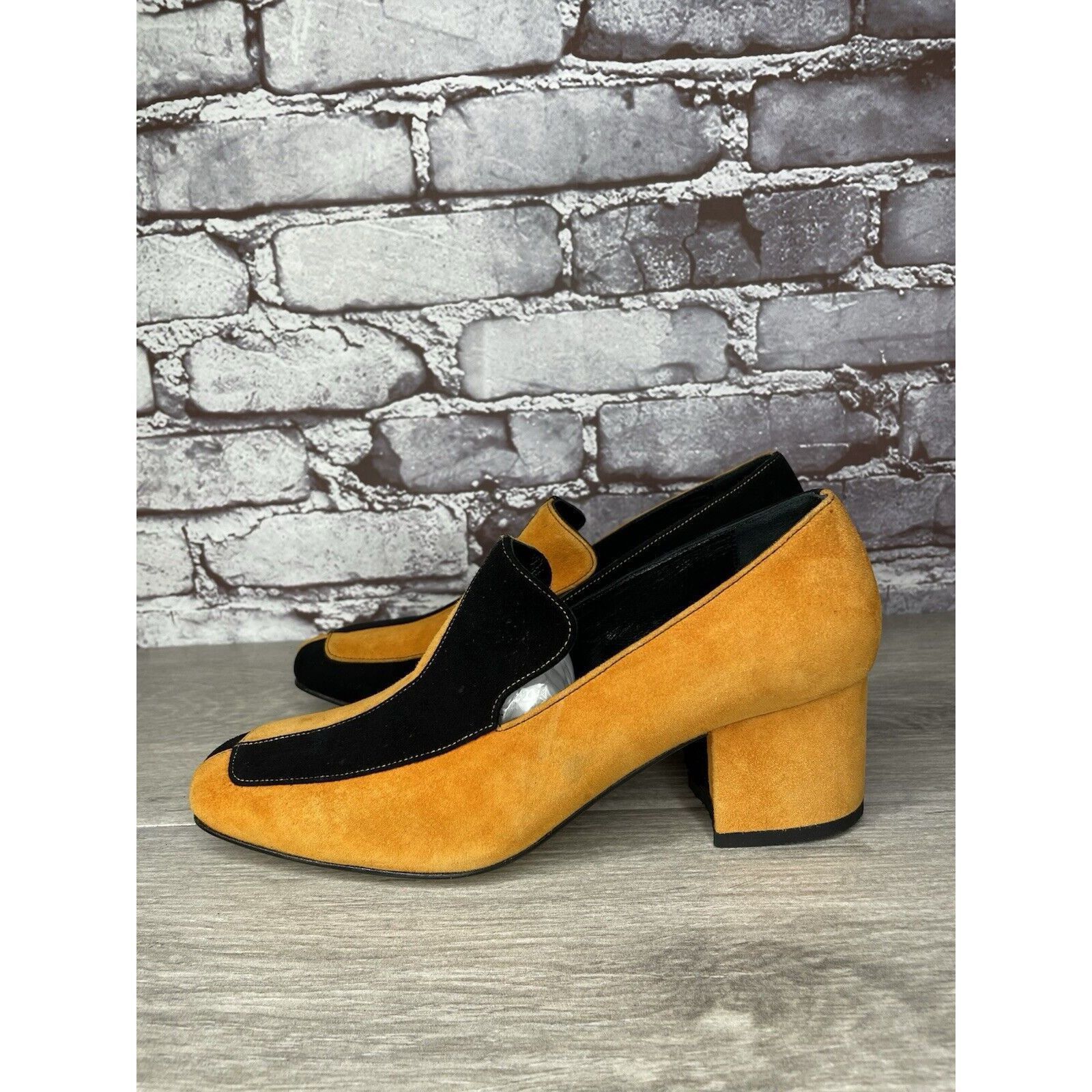 DORA TEYMUR DORATEYMUR Marigold Suede Black Leather Split Designer Mule Size US 7.5 / IT 37.5 - 1 Thumbnail