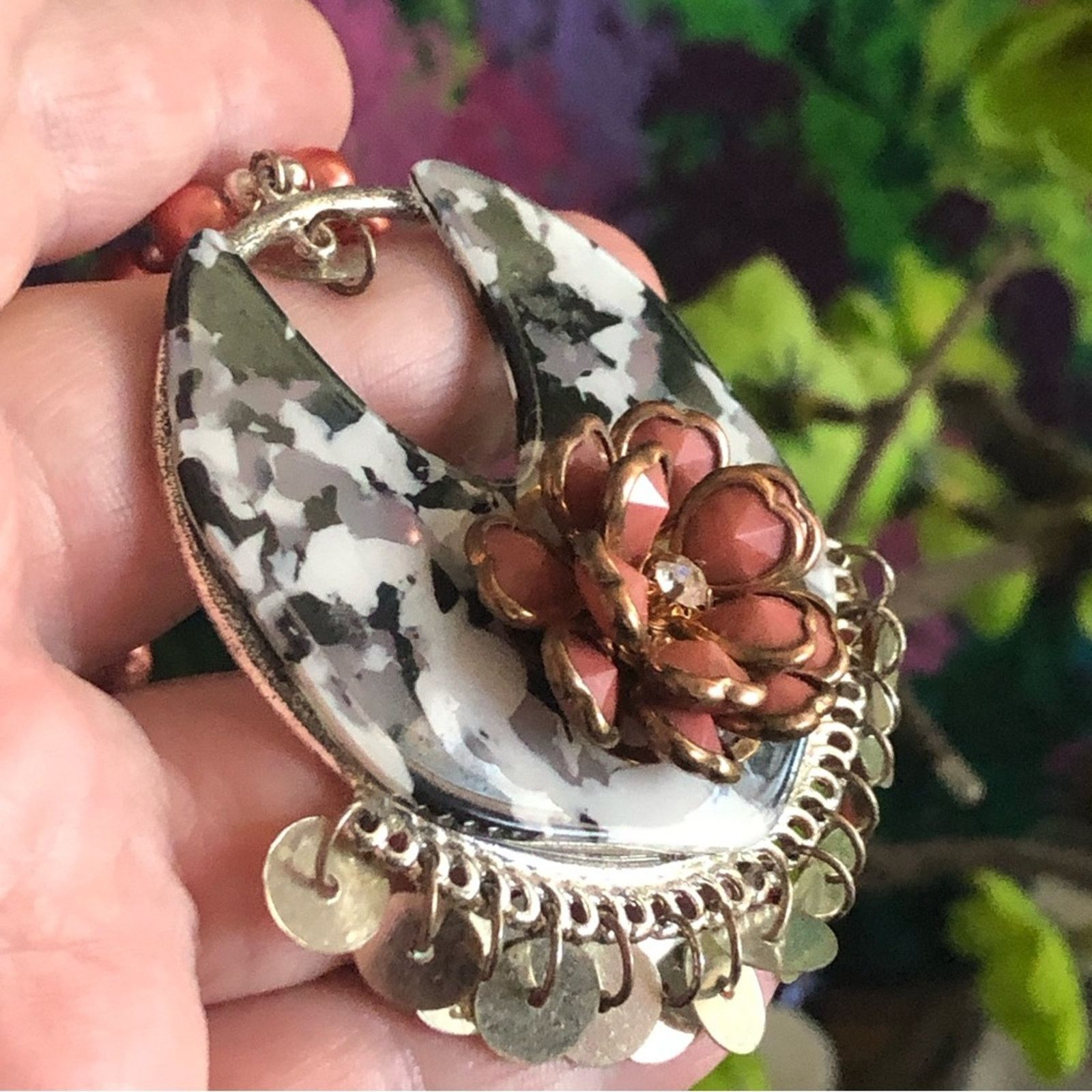 Handmade Handcrafted repurpose floral marble Pearl necklace Size ONE SIZE - 10 Thumbnail