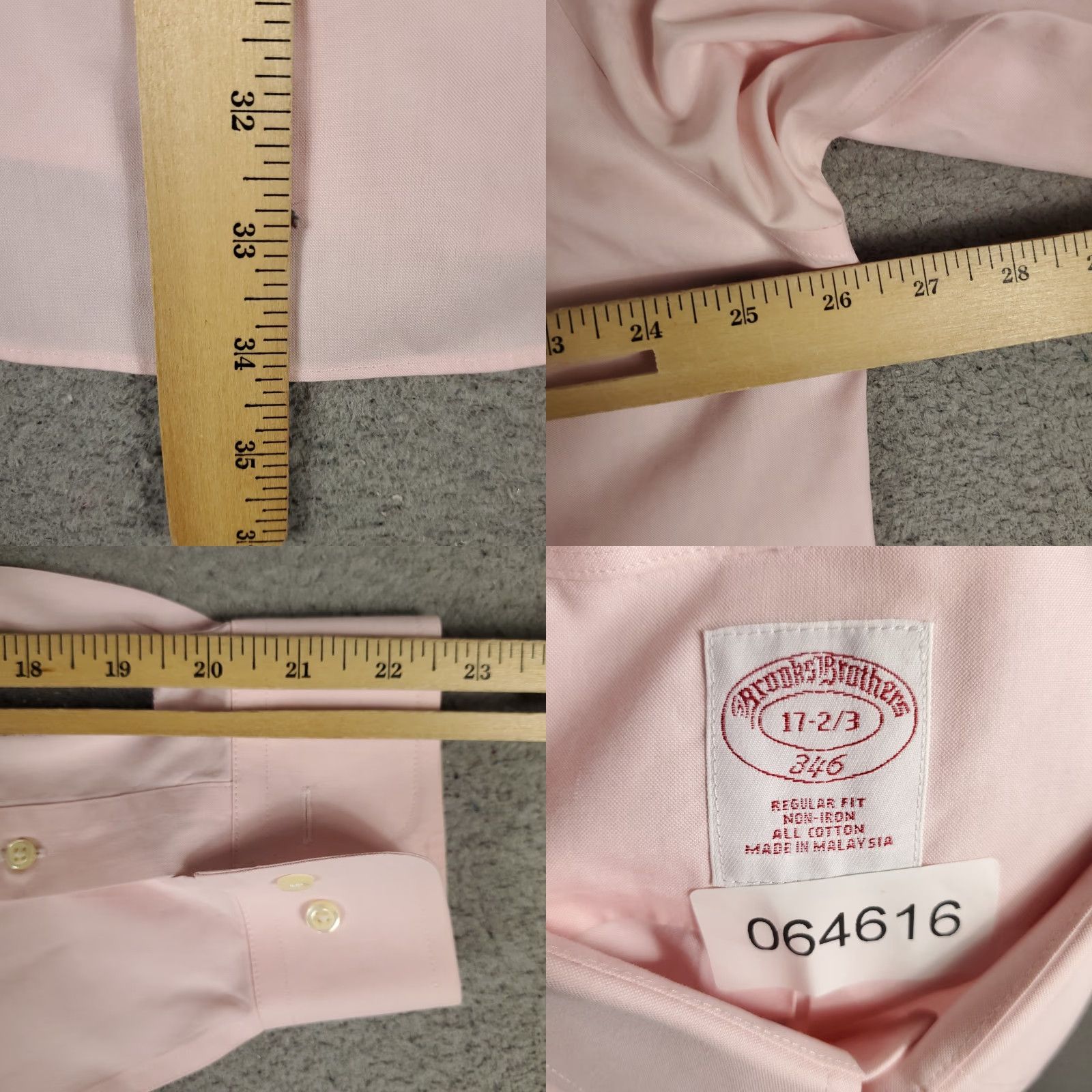 Brooks Brothers VINTAGE Brooks Brothers Shirt Mens 17 Pink Dress Shirt Long Sleeve Button Up Regular Cotton 100% Business Casual Formal Wedding Mens Size 46R - 8 Thumbnail
