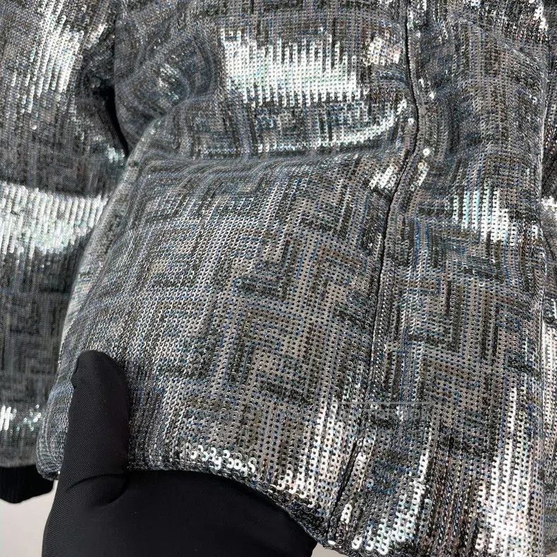 Fendi Fendi Sequined Hooded Down Jacket, Silver Size S / US 4 / IT 40 - 7 Thumbnail