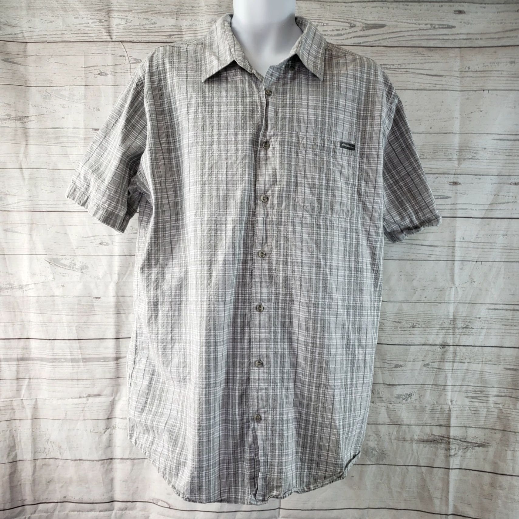 Eddie Bauer VINTAGE Eddie Bauer Mens Button Front Shirt XLT Gray Plaid Classic Fit Short Sleeve Cotton Button-Up Mens Size US XL / EU 56 / 4 - 2 Thumbnail