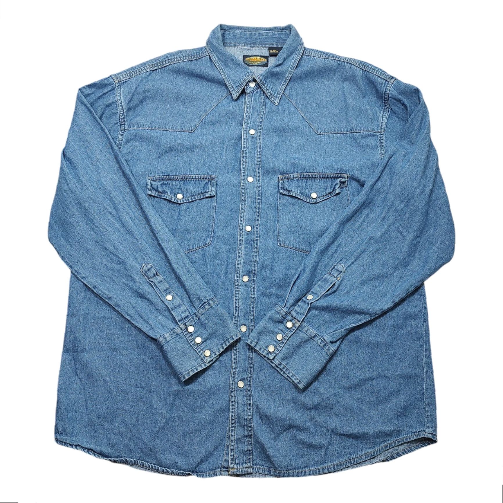 Vintage Vtg Sandy River Denim Pearl Snap Shirt Men 2XL Blue Long Sleeve Cowboy Western Pearl Snaps Snap Collar Button-Up Shirt Men Size US XXL / EU 58 / 5 - 2 Thumbnail