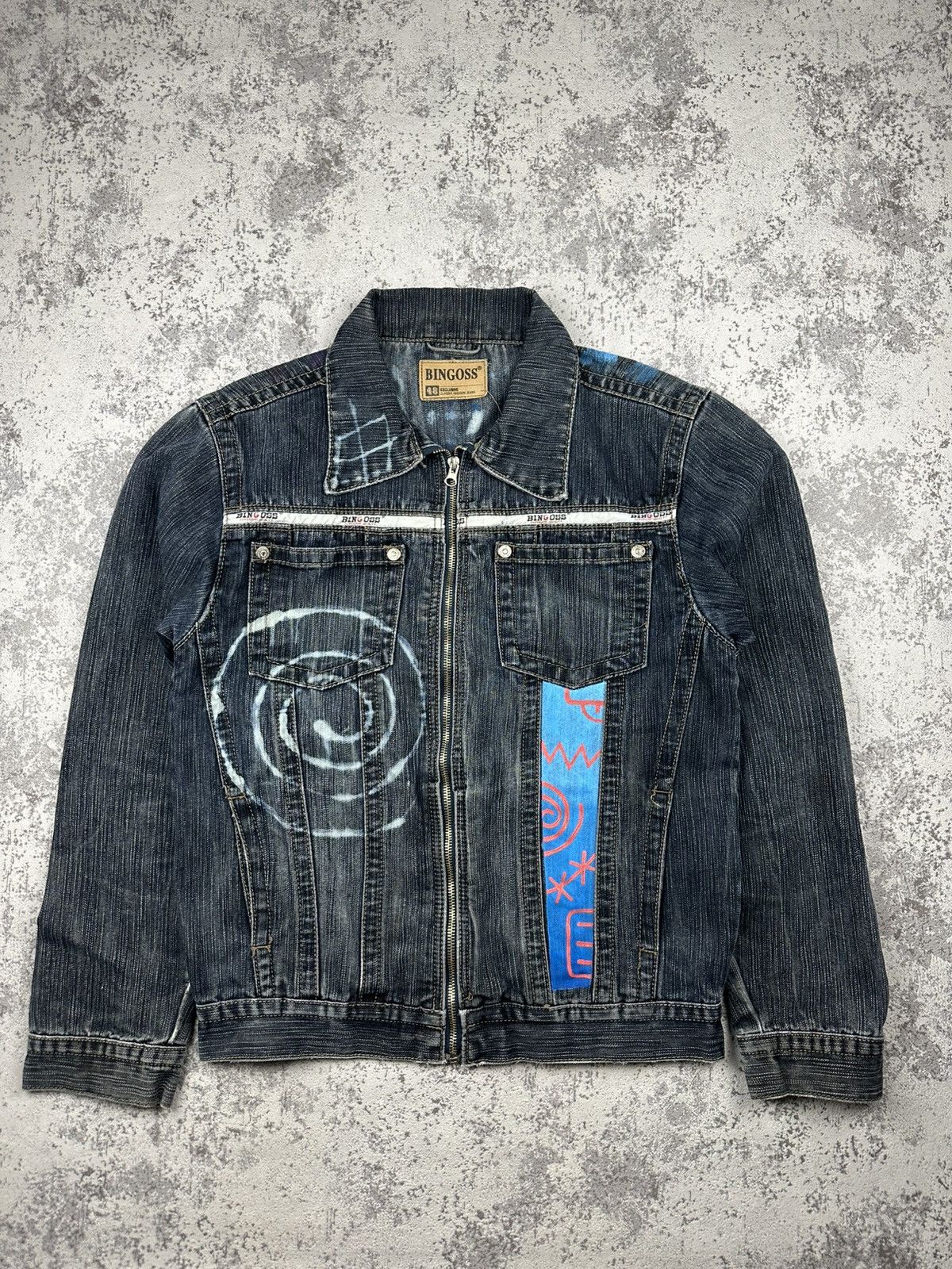 Designer Custom Denim Jacket Graffiti Spiral Art Rare Piece Bingoss Size US M / EU 48-50 / 2 - 2 Thumbnail