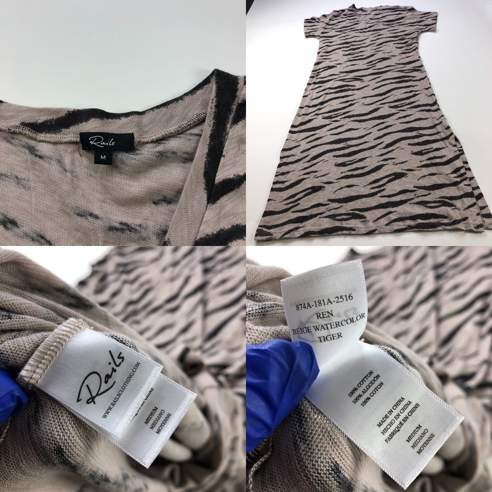 Rails Rails Watercolor Tiger Midi Dress M Women's Black Mauve Beige Size M / US 6-8 / IT 42-44 - 8 Thumbnail