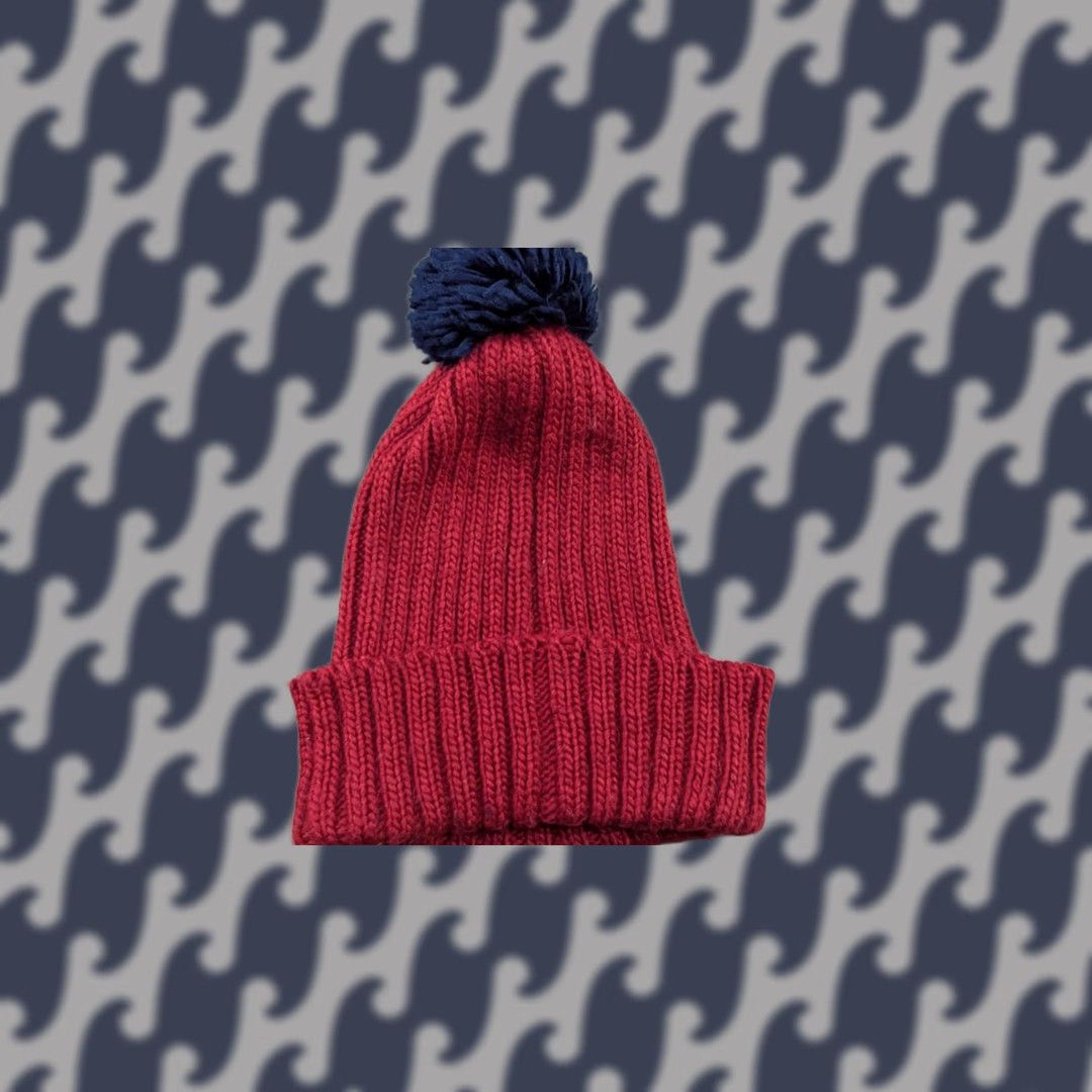 Vintage VINTAGE Norway Flag Red Beanie Hat One Size Stretch Ribbon Pom Pom Cuffed Size ONE SIZE - 1 Thumbnail