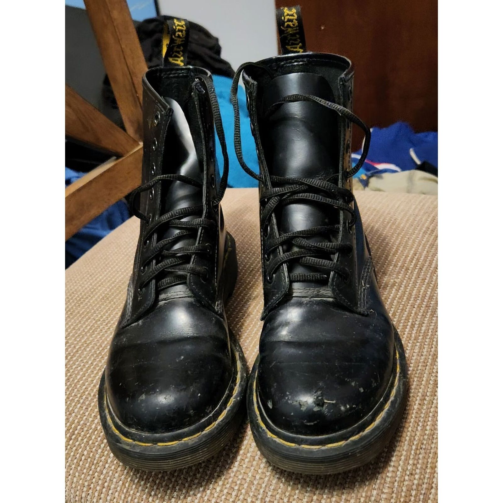 Dr. Martens Doc Martens AirWair 8-Eye Combat Boots Black Women’s Size 7 Shoe Leather Rubber 90s Punk Grunge Rock USA Leather Lining Lace Up Ankle Boot Mens/Womens Size US 5 / IT 35 - 3 Thumbnail