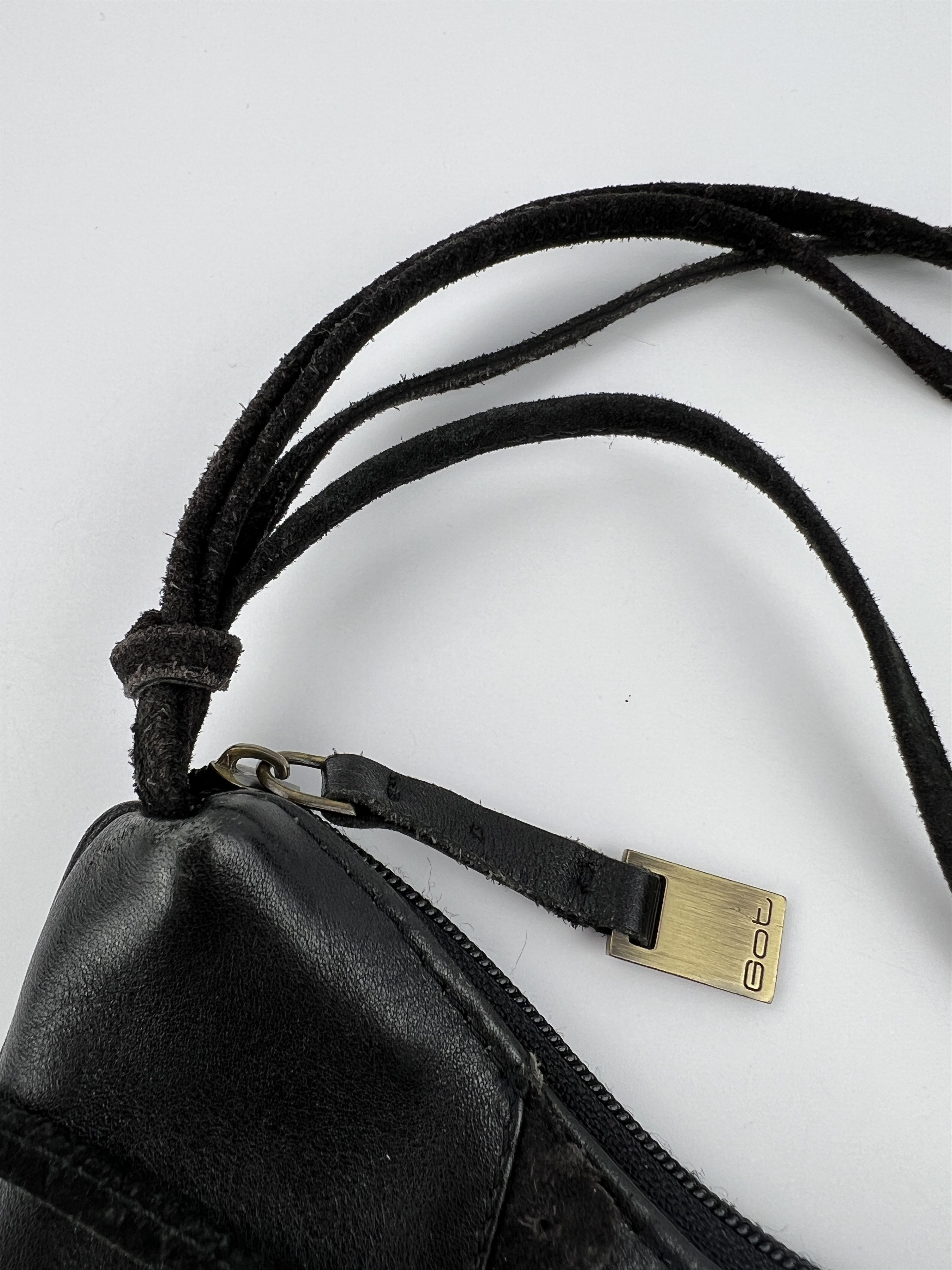 Japanese Brand Y2K Style Black Leather Mini Bag Strap Emo Goth Avant Garde Size ONE SIZE - 6 Thumbnail