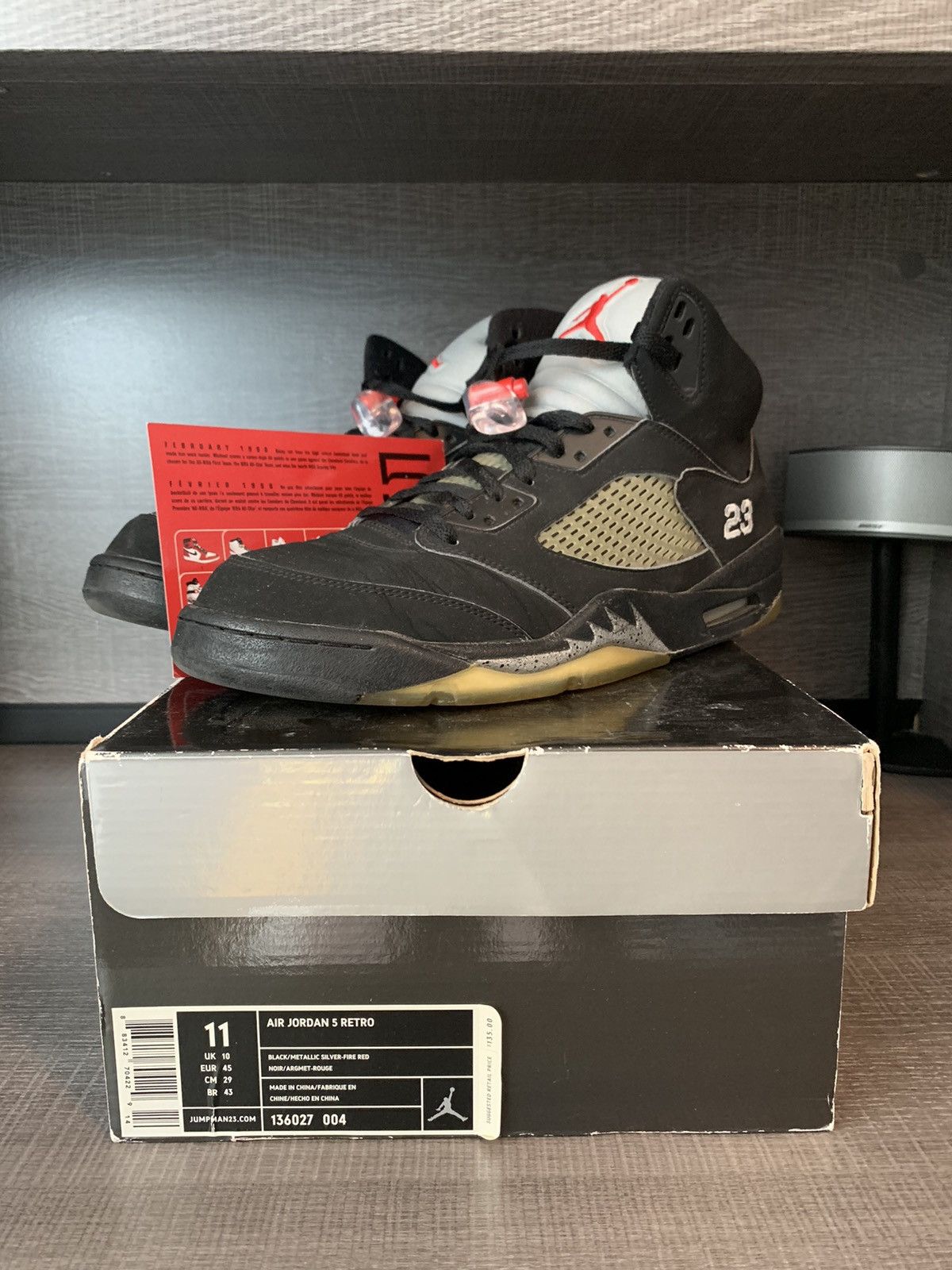 Image of Jordan Brand 5 Retro Metallic 2007 Shoes in Black, Men's (Size 11)