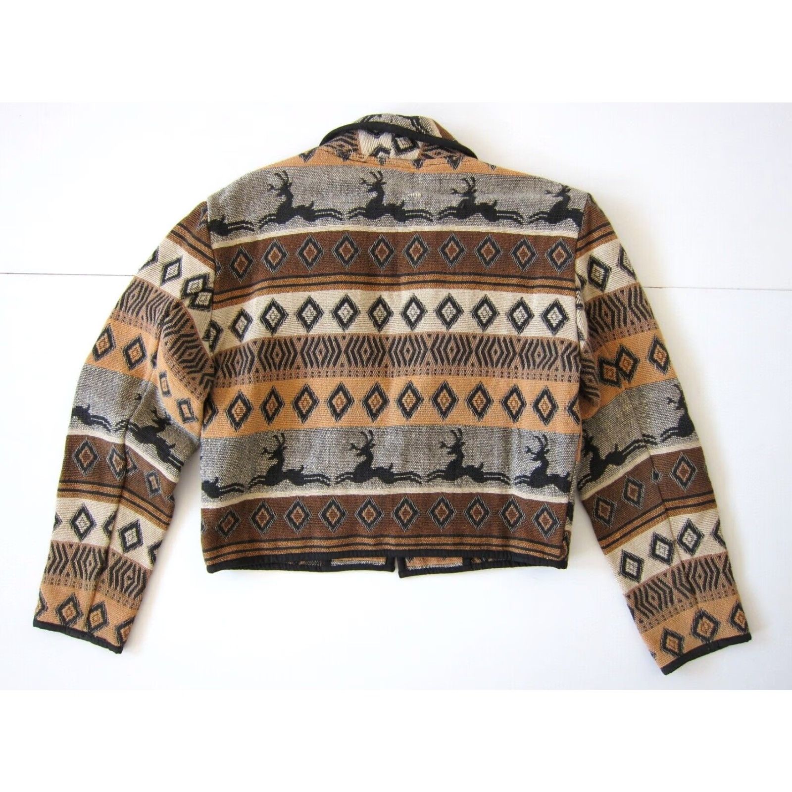 Vintage VINTAGE Flashback Jacket Womens M Bohemian Black Brown Aztec Deer 100% Cotton Blazer Shirt Coat L/M? Size M / US 6-8 / IT 42-44 - 2 Thumbnail