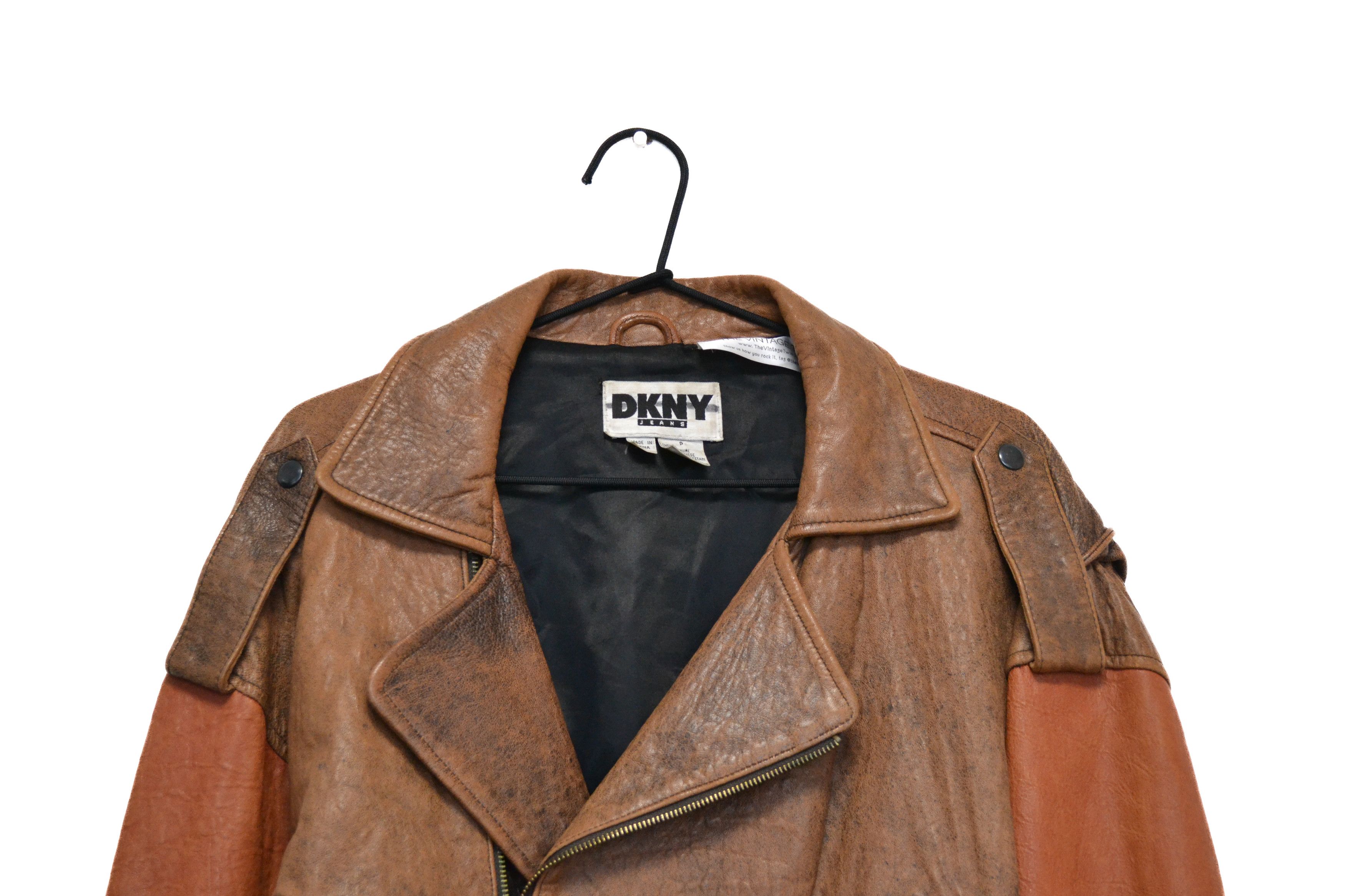DKNY Vintage 80’ DKNY 100% Leather Men’s Brown Motorcycle Style Size US S / EU 44-46 / 1 - 2 Thumbnail