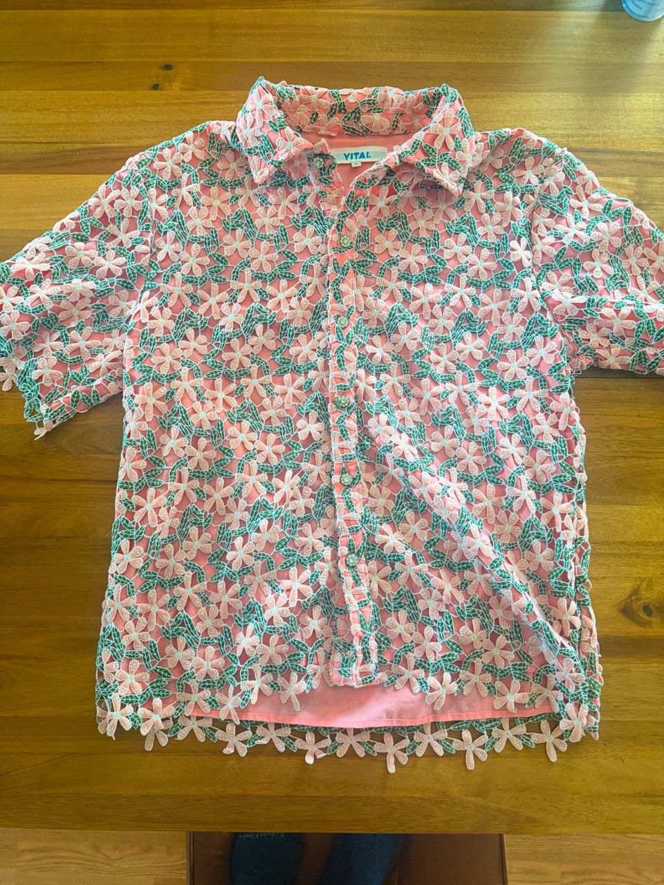 YITAI Yitai Guipure Lace Floral Shirt — XL — Coral/Sage Size US XL / EU 56 / 4 - 1 Thumbnail