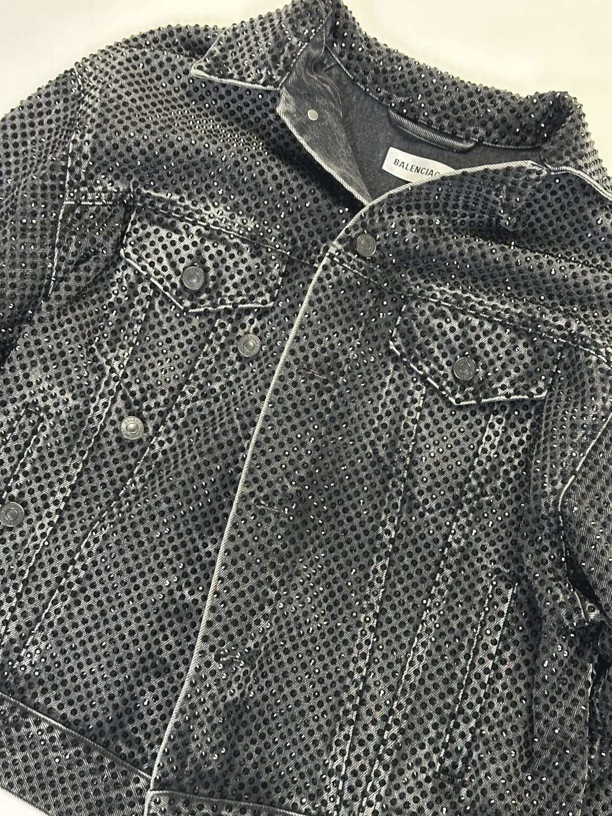 Balenciaga Balenciaga Asymmetrical Rhinestone Trucker Denim Jacket Size US S / EU 44-46 / 1 - 3 Thumbnail