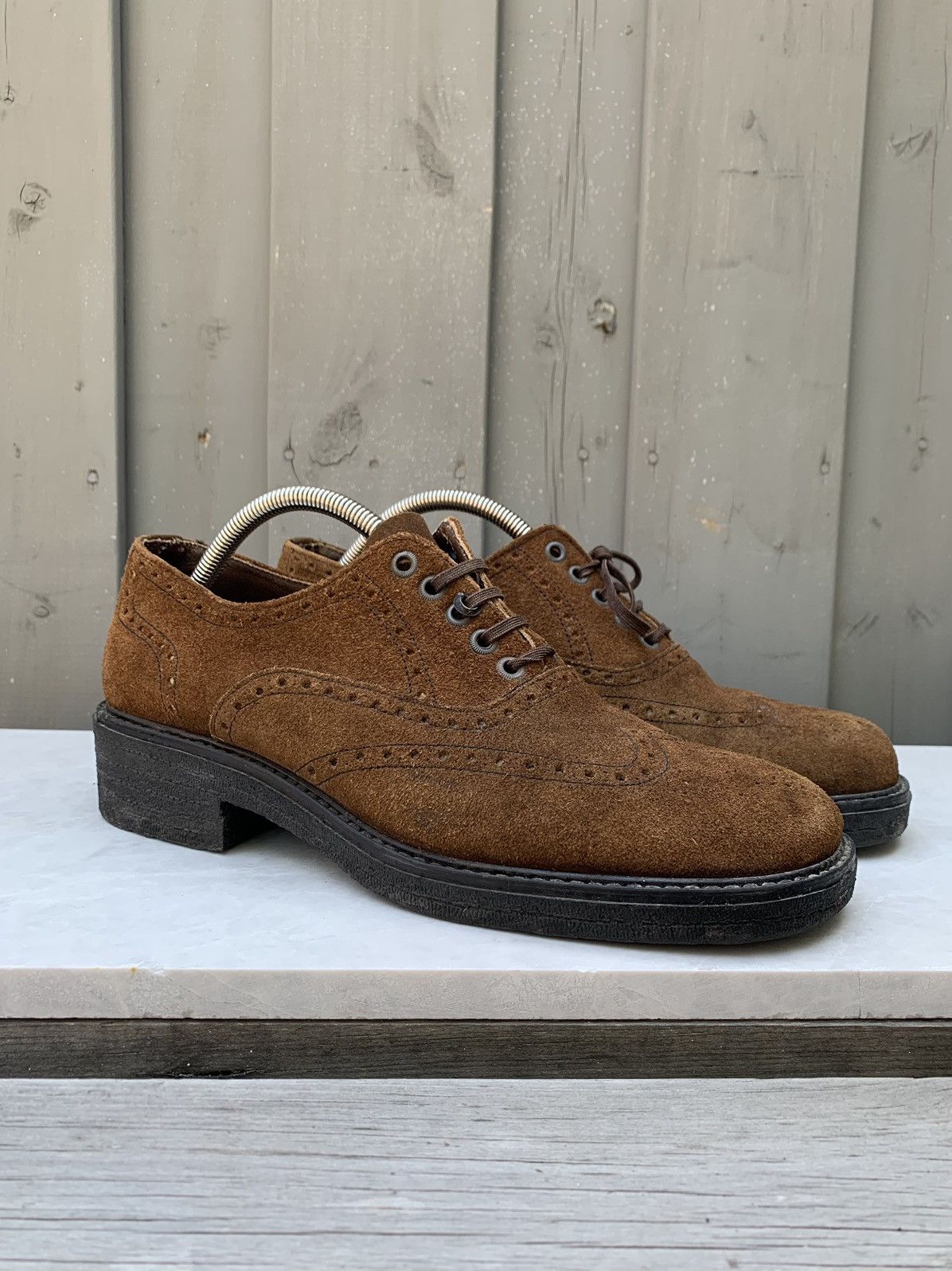 Dr. Martens × Other × Vintage 1970s Suede Brogues Vintage Square Toe Boots Heel Derby 10 Size US 9.5 / EU 42-43 - 2 Thumbnail
