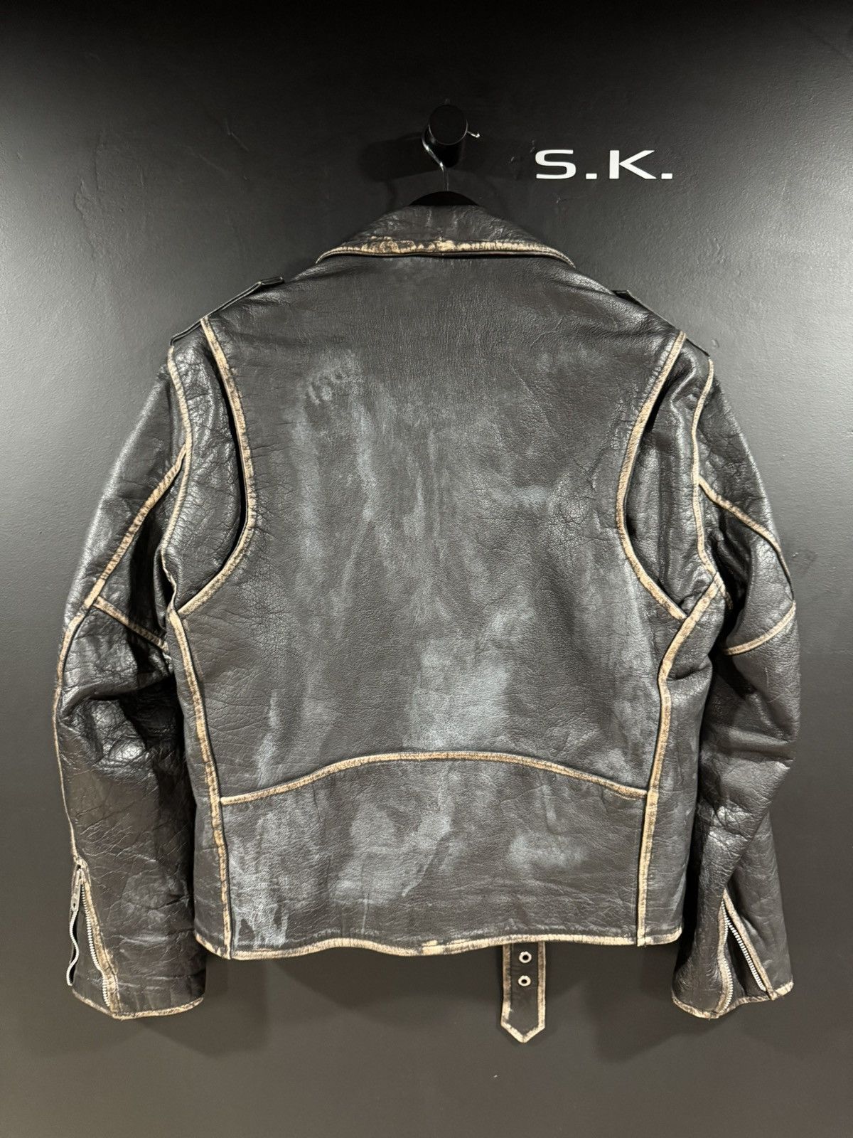 Vintage 1990s Vintage UNIK Distressed Leather Motorcycle Jacket 42 Size US XS / EU 42 / 0 - 5 Thumbnail