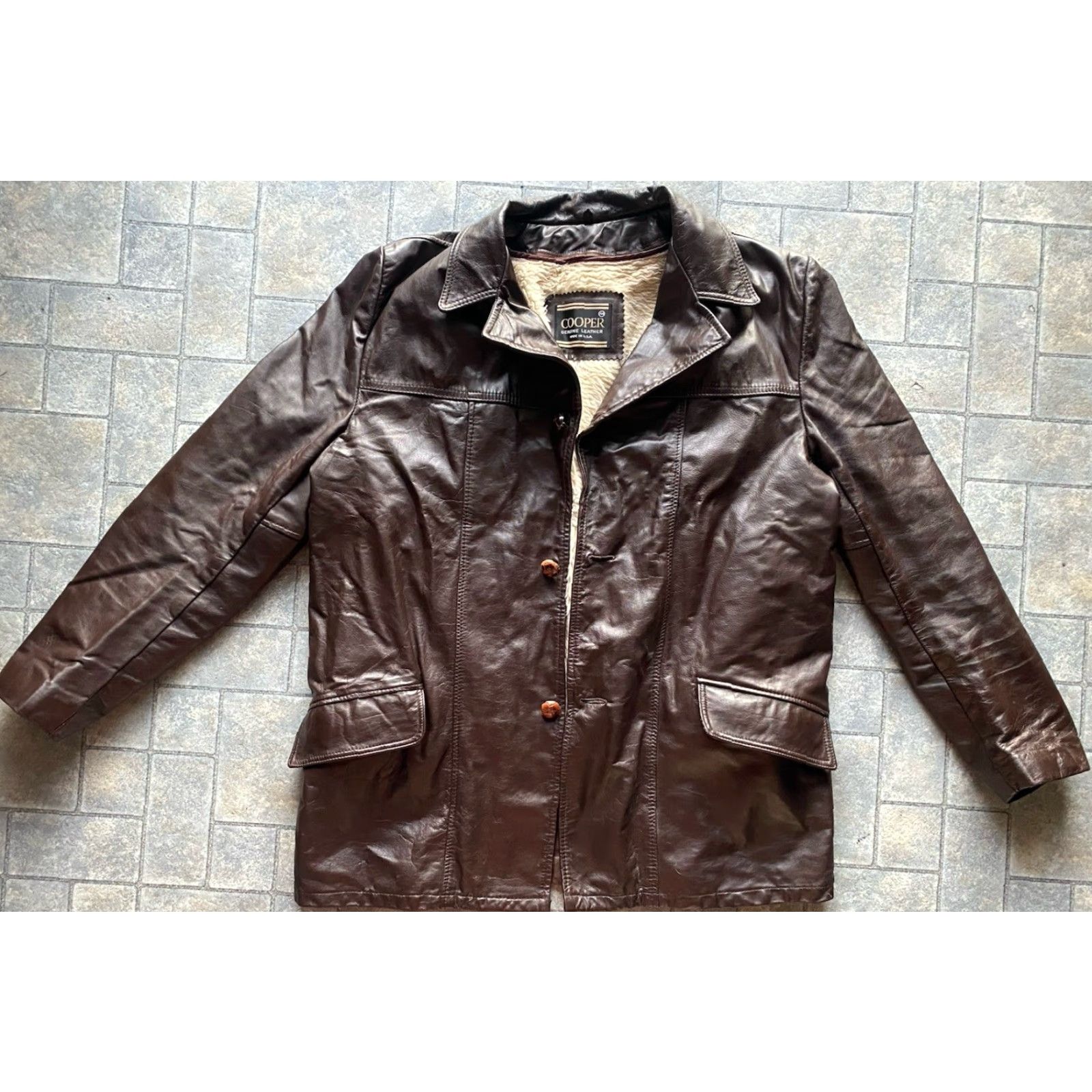 Vintage VINTAGE Cooper Leather Coat Men Coat 44 Regular Brown Lined Button Missing VTG USA Size US S / EU 44-46 / 1 - 2 Thumbnail