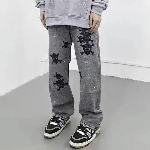 Jean Pirate Skull Patch Gray Denim Jeans Size US 32 / EU 48 - 1 Thumbnail