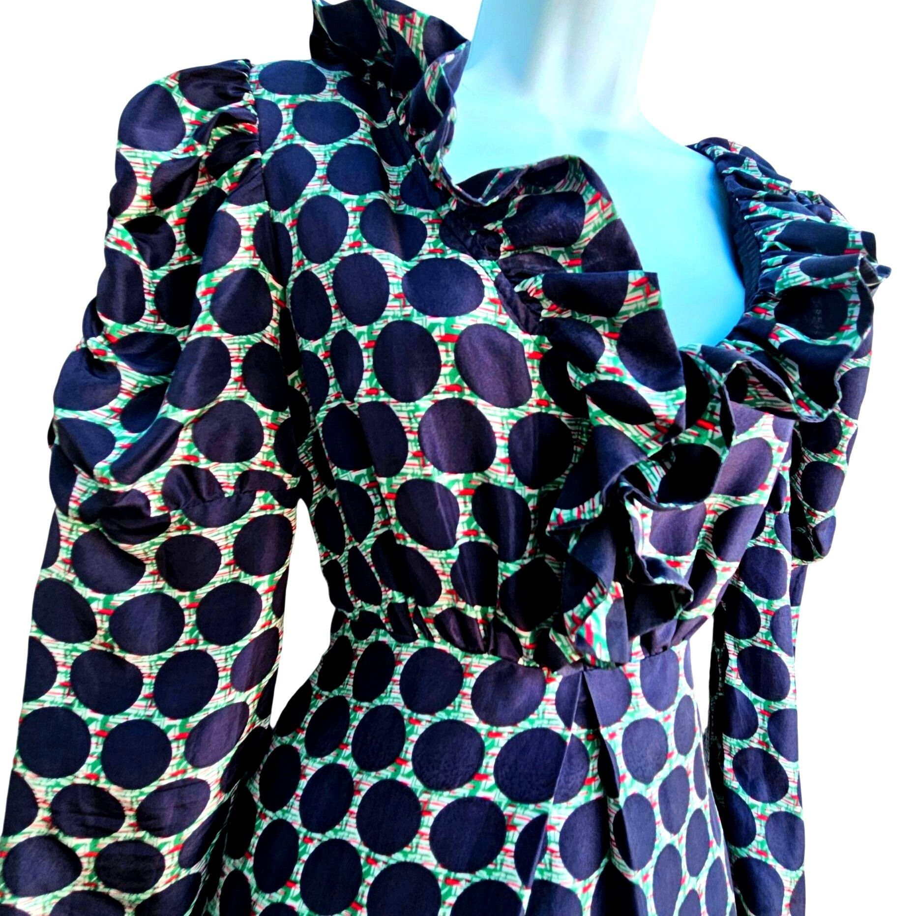 Tsumori Chisato Tsumori Chisato Silk Ruffle Dress Navy Dot Print Size M Fits Size M / US 6-8 / IT 42-44 - 2 Thumbnail