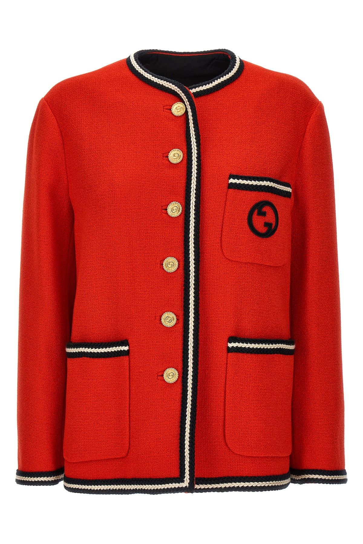 image of Gucci 'gg Tondo' Tweed Jacket in Red, Women's (Size Small)