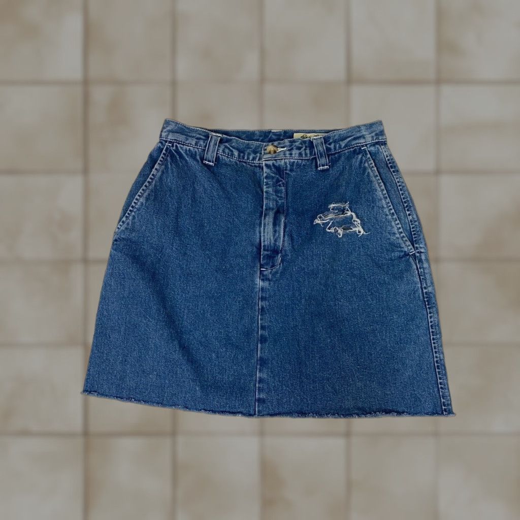 Eddie Bauer Eddie Bauer Skirt Women Knee Length A-Line Denim Blue Polyester Ruffle Lined Casual 2 Regular Size 2 Blue Vintage: No Size 26" / US 2 / IT 38 - 1 Thumbnail