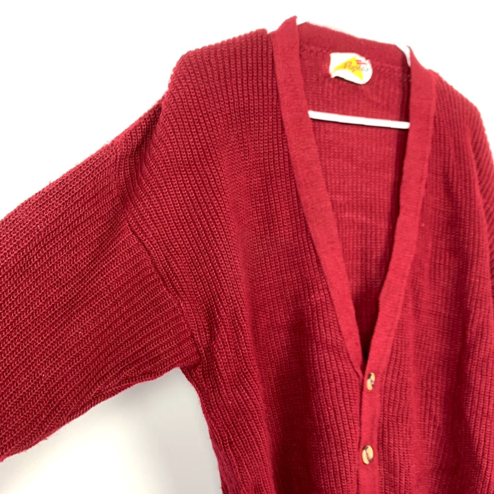 Vintage VINTAGE Poplar Burgundy V-Neck Grandpa Knit Cardigan XL Long Sleeve Red Grunge 1980s USA Mens Size US XL / EU 56 / 4 - 2 Thumbnail