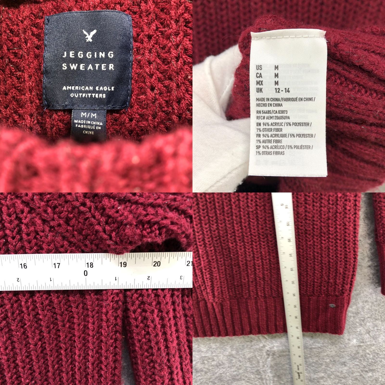 American Eagle Outfitters American Eagle Womens M Crewneck Wine Red Jegging Sweater Chunky Knit Size M / US 6-8 / IT 42-44 - 8 Thumbnail