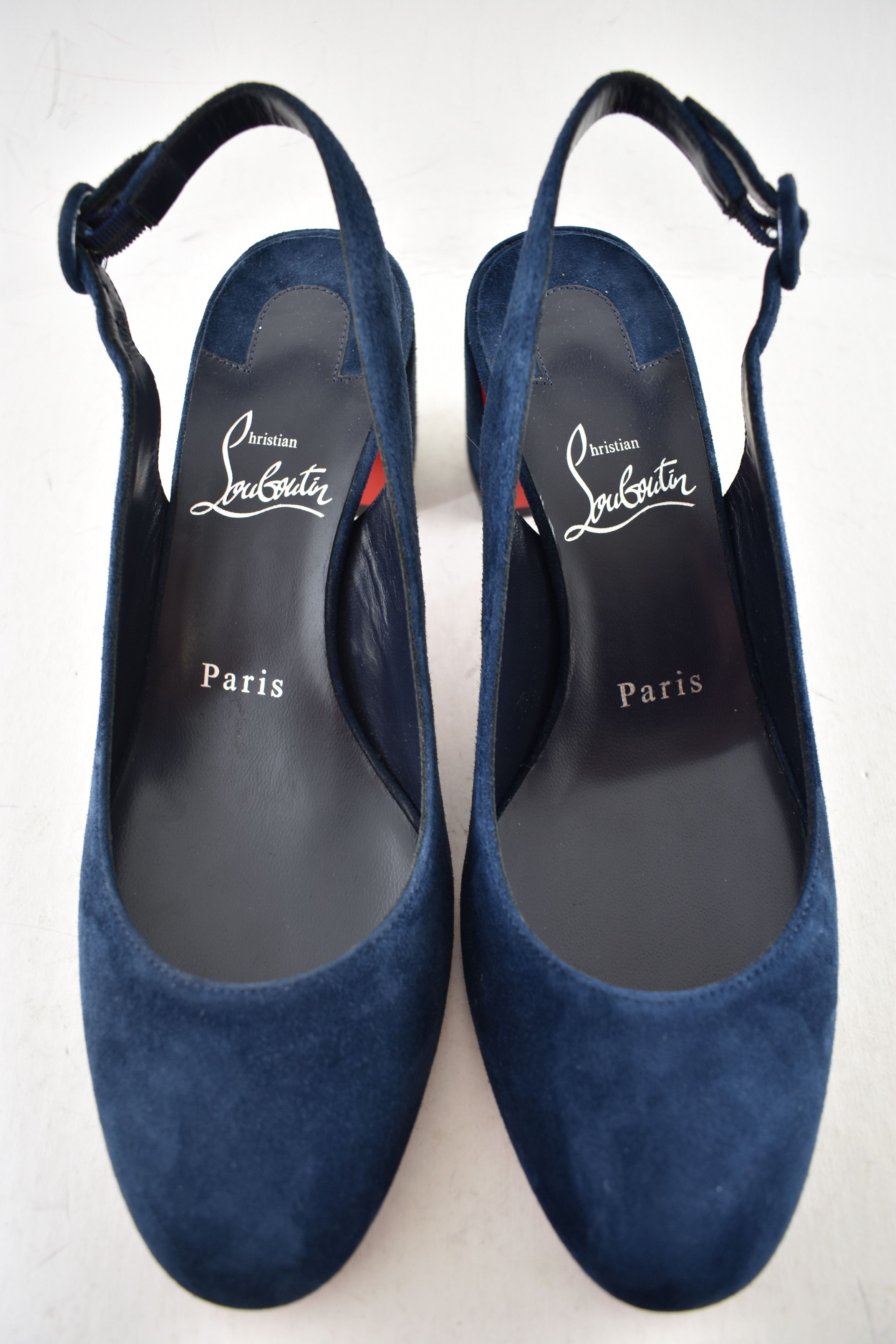 Christian Louboutin So Jane Sling 55 Marine Blue Slingback Sandal Block Heel 36 Size US 6 / IT 36 - 6 Thumbnail