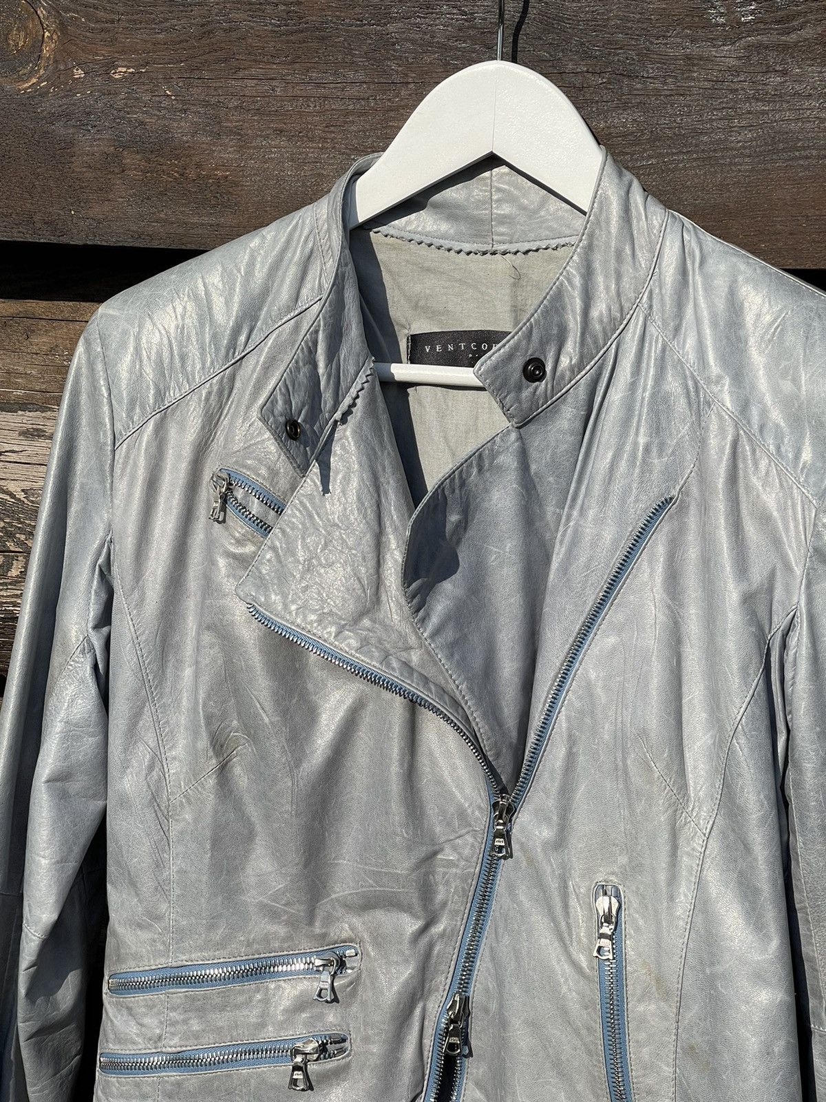Designer Ventcouvert Paris Blue Leather Biker Jacket Size L / US 10 / IT 46 - 5 Thumbnail