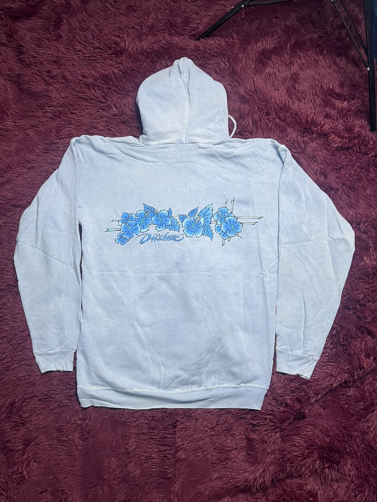 Beauty Beast Vintage 90s Off Shore Surfwear Hibiscus Flower Hoodie (46) Size US L / EU 52-54 / 3 - 2 Thumbnail