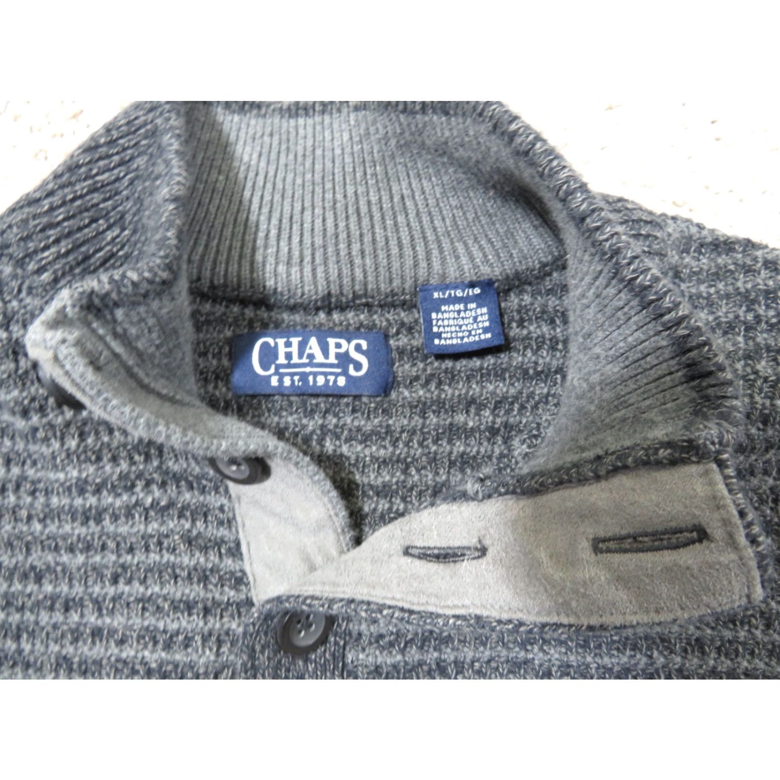Chaps Chaps Sweater XL Gray 100% Cotton Mock Neck Long Sleeve Elbow Patches Button Logo Casual Workwear Mens Size US XL / EU 56 / 4 - 4 Thumbnail