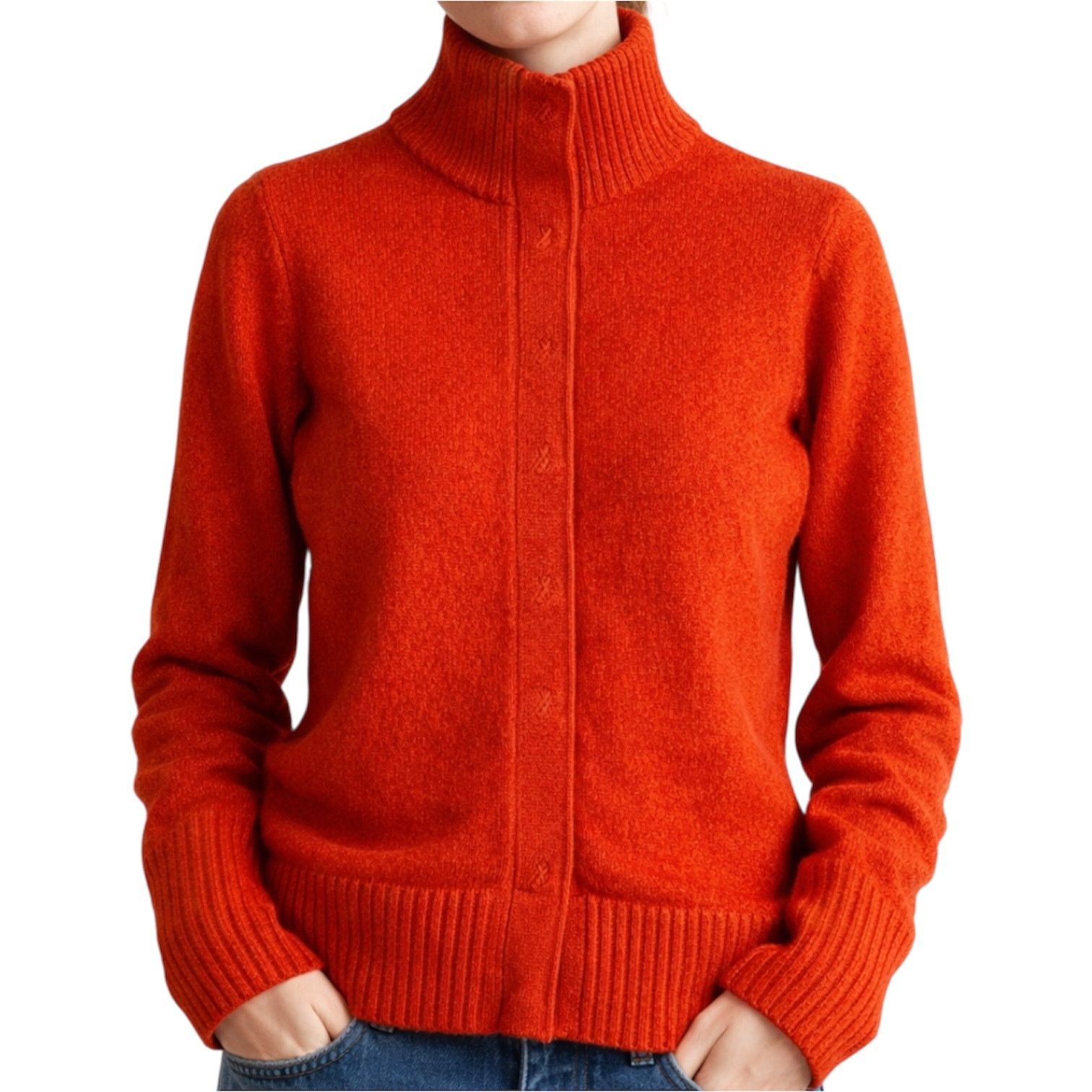 Gap VTG Gap Turtleneck Button Cardigan Ribbed Lambswool Orange M Size M / US 6-8 / IT 42-44 - 1 Thumbnail