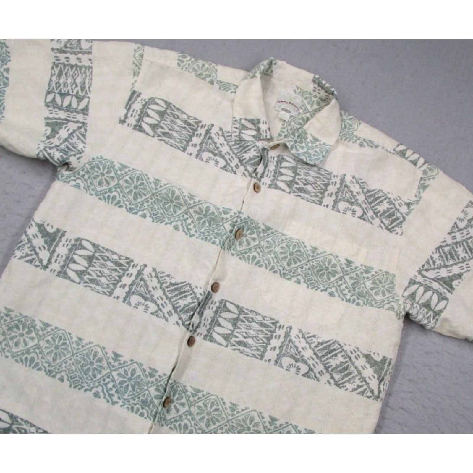 Tommy Bahama Tommy Bahama Shirt Mens Medium Beige Silk Linen Button Up Hawaiian Abstract Tiki Size US M / EU 48-50 / 2 - 2 Thumbnail