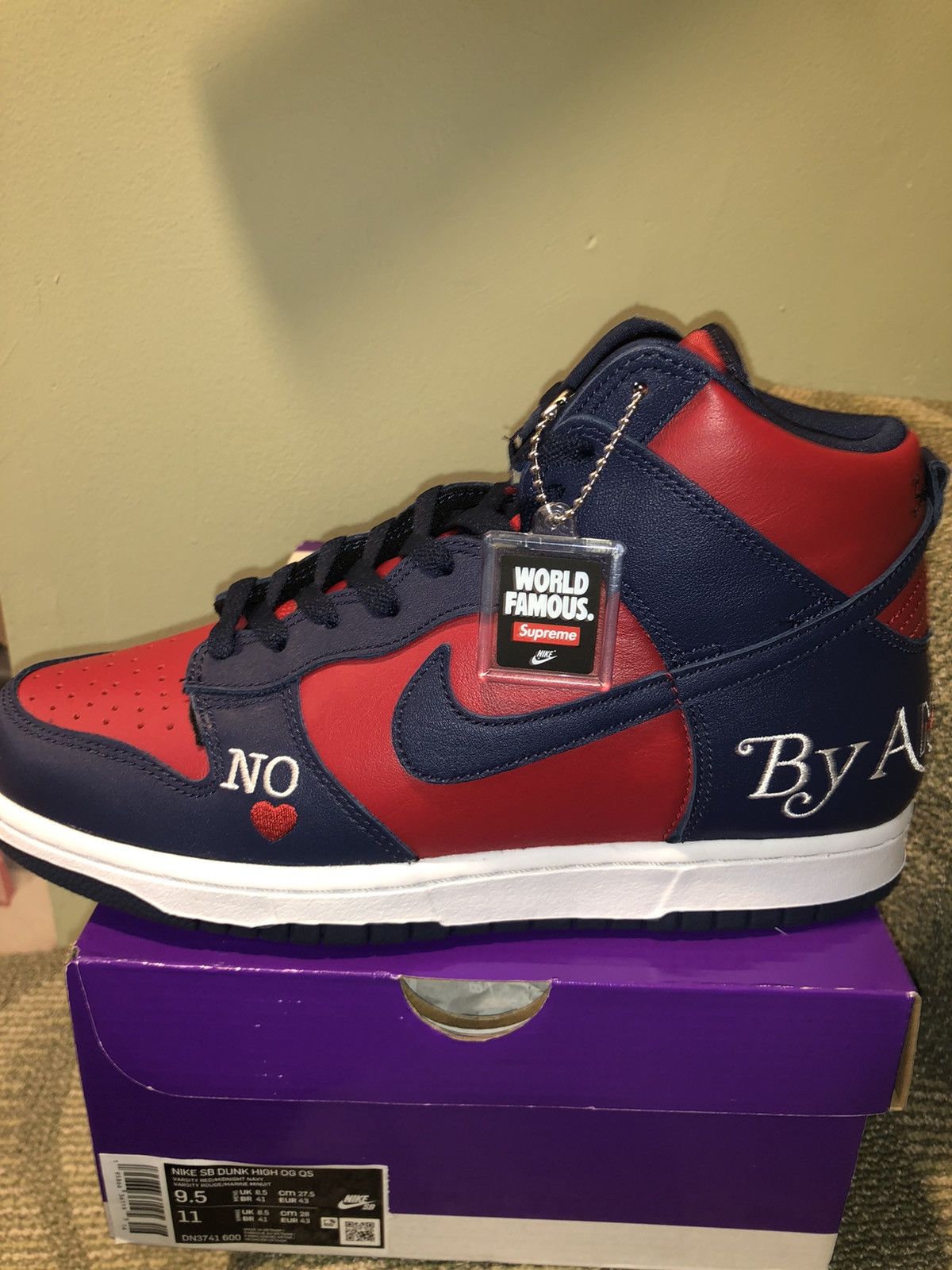 Pre-owned Nike X Supreme Nike Sb Dunk High Supreme By Any Means Shoes In Navy/red/white