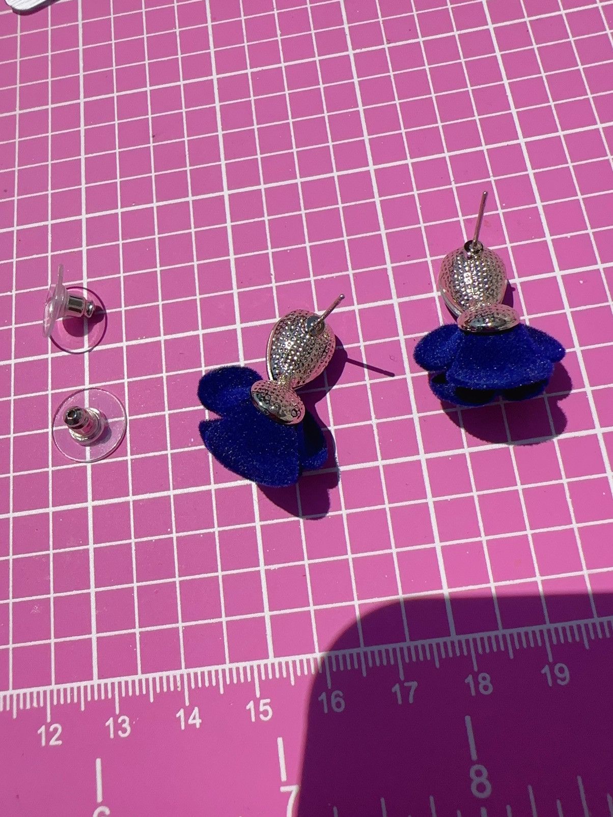 Designer Noir silver tone blue velvet rose crystal studs drop earring Size ONE SIZE - 6 Thumbnail