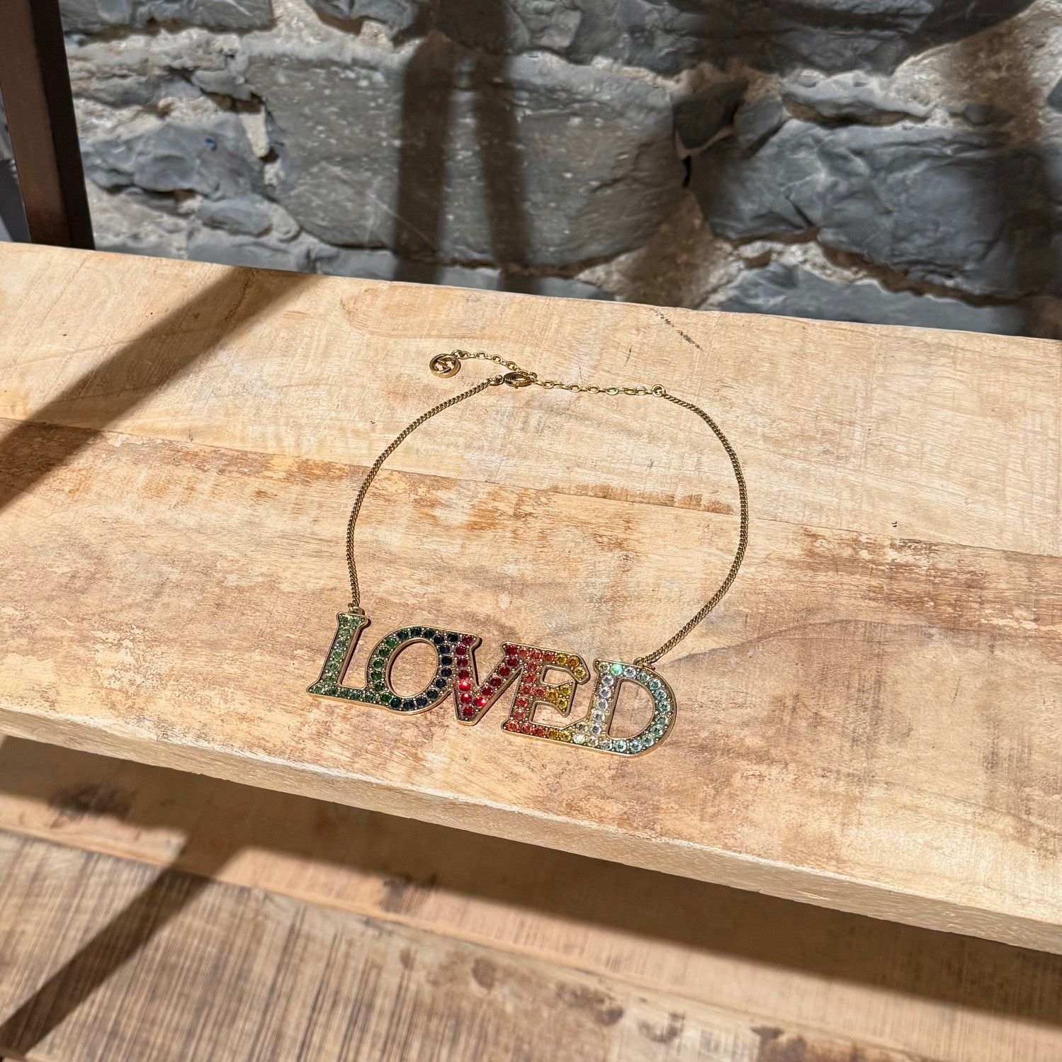 Gucci Gucci Crystal Multicolour LOVED Gold Chain Necklace Size ONE SIZE - 1 Thumbnail
