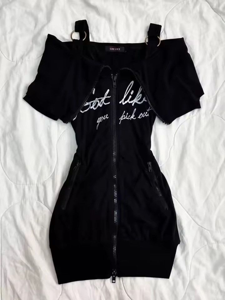 Other Y2k Punk Gothic Black Mini 2000s Dress Off Shoulder Size M / US 6-8 / IT 42-44 - 4 Thumbnail
