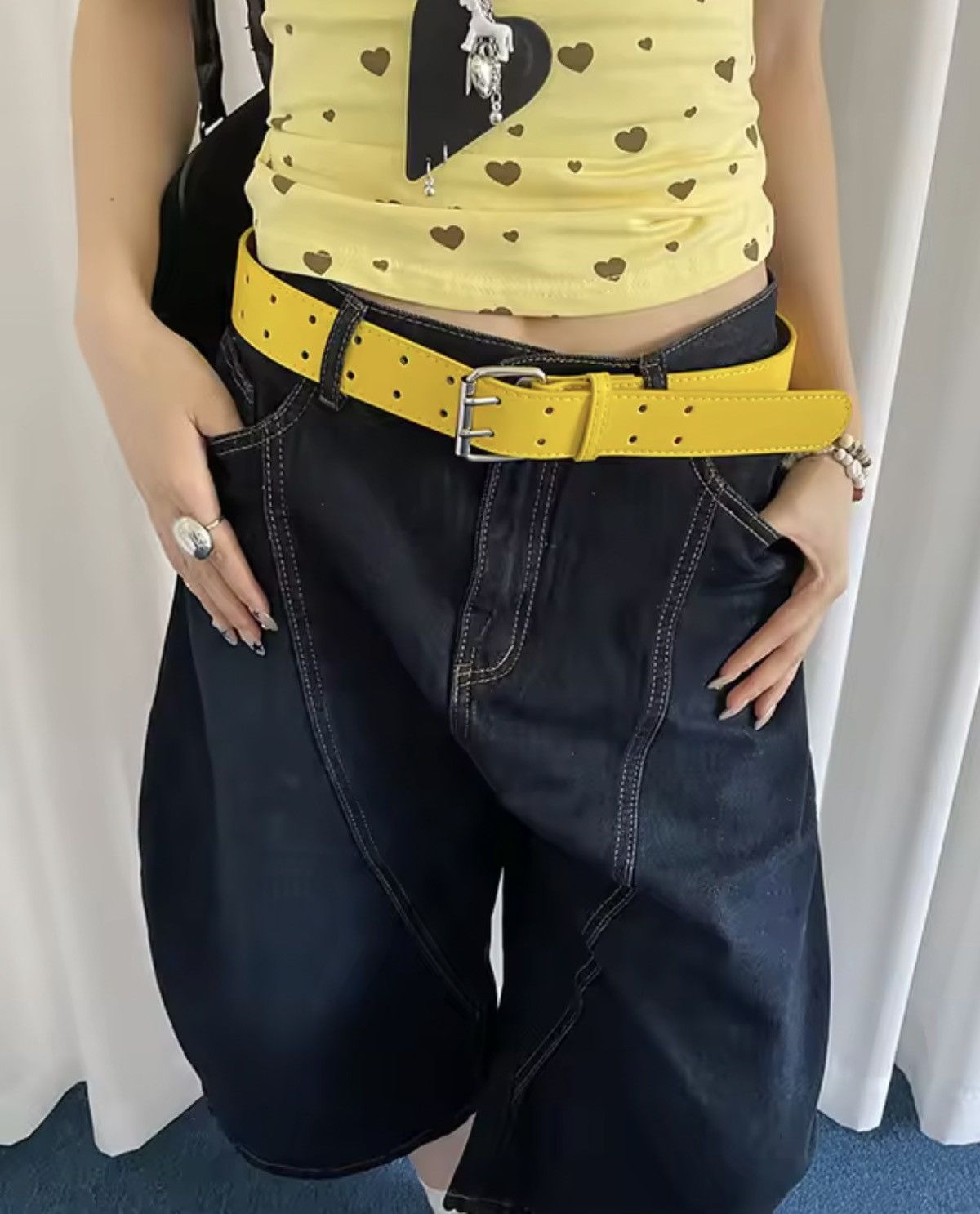 Other Y2K Double-Hole Yellow PU Leather Belt Size ONE SIZE - 8 Thumbnail