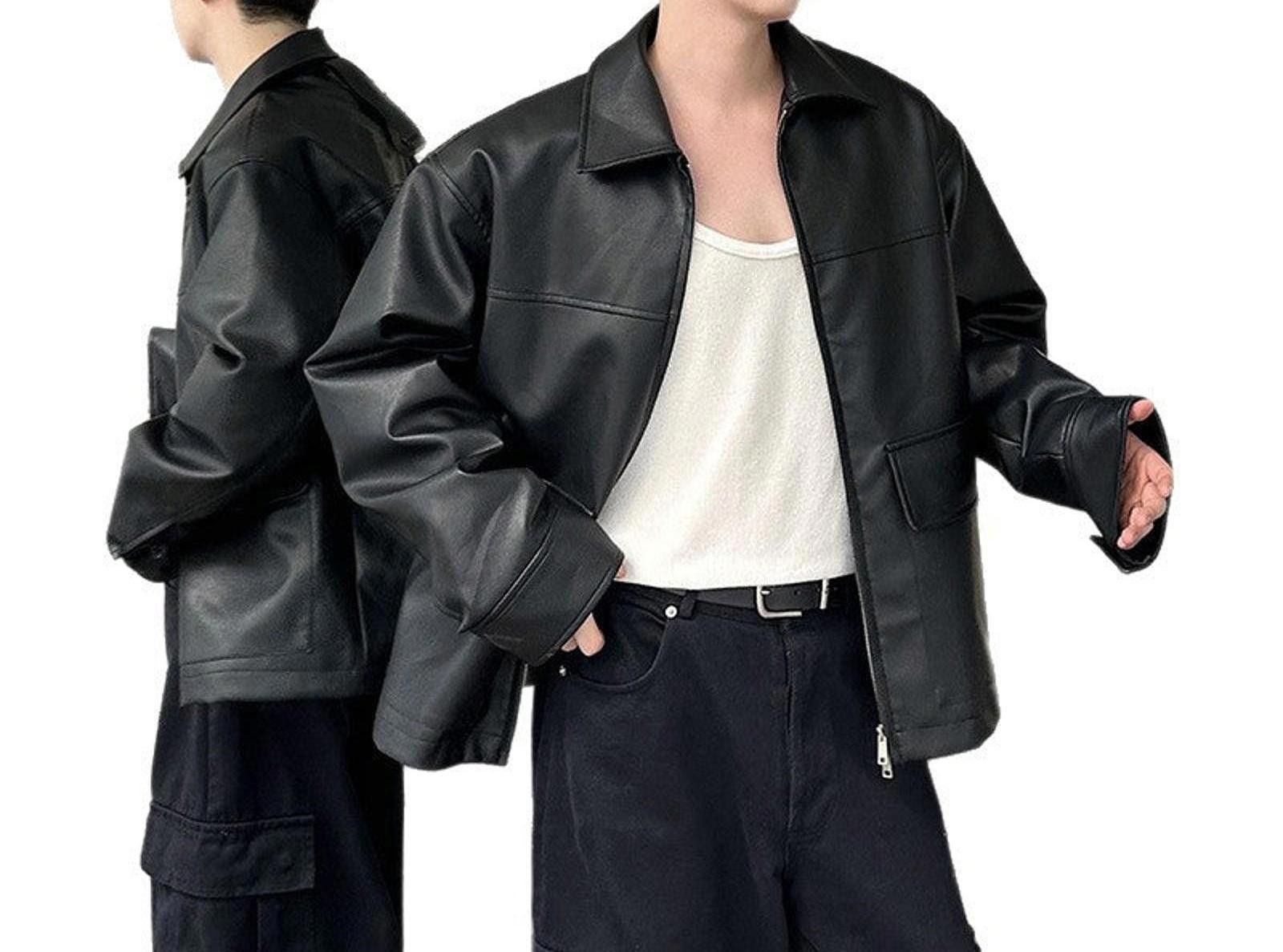 Leather Black Oversized Faux Leather Jackets, Men's Outerwear Size US M / EU 48-50 / 2 - 4 Thumbnail