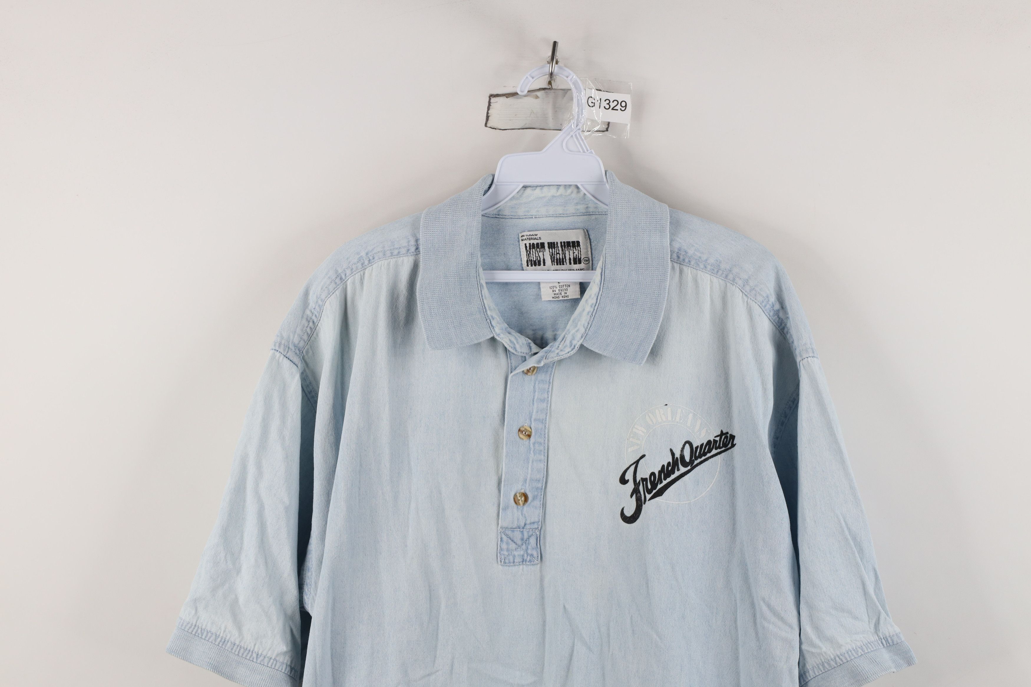Vintage Vintage 90s Streetwear New Orleans French Quarter Denim Polo Size US L / EU 52-54 / 3 - 2 Thumbnail