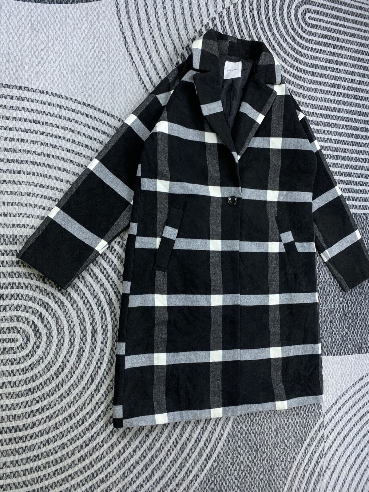 Other Vintage Back Number Black Checked Long Wool Coat Jacket Size US M / EU 48-50 / 2 - 3 Thumbnail