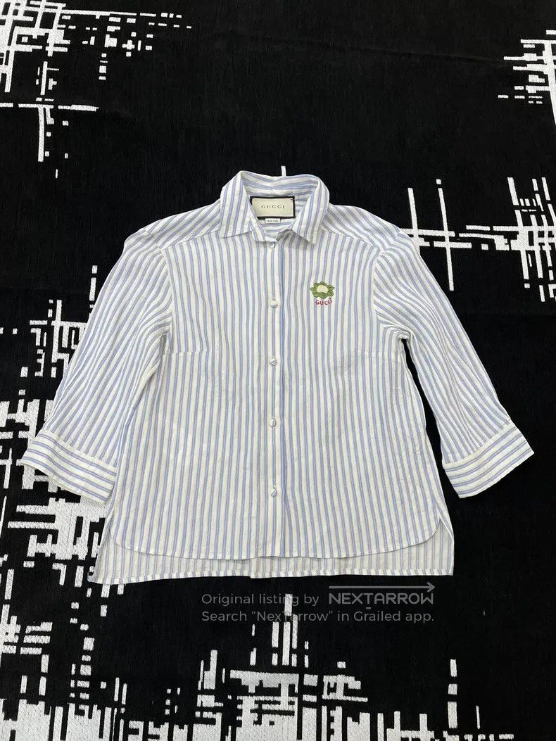 Gucci Gucci Blue and white striped letter embroidery shirt Size US S / EU 44-46 / 1 - 1 Thumbnail